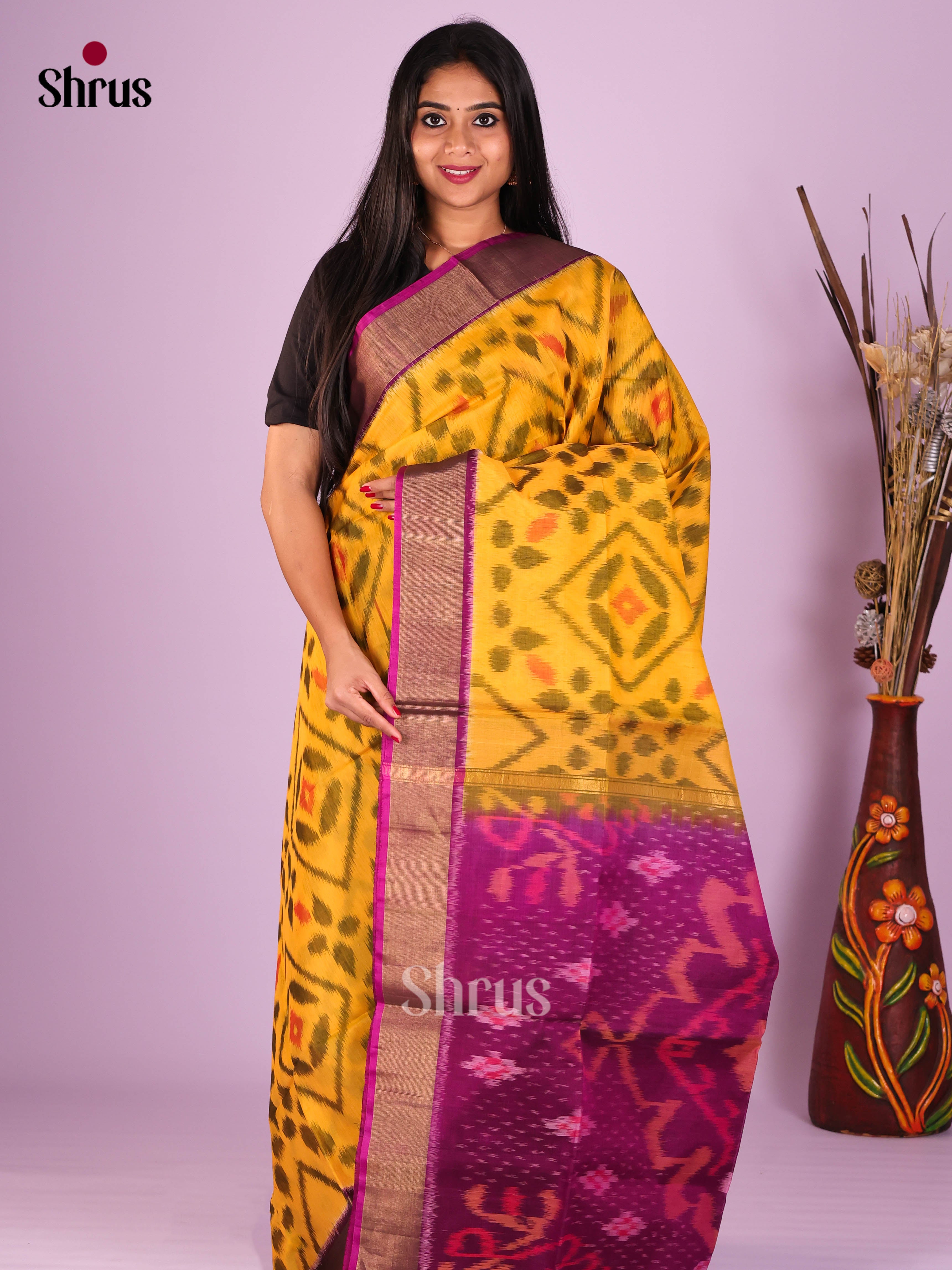 Yellow & Purple - Pochampally sico Saree