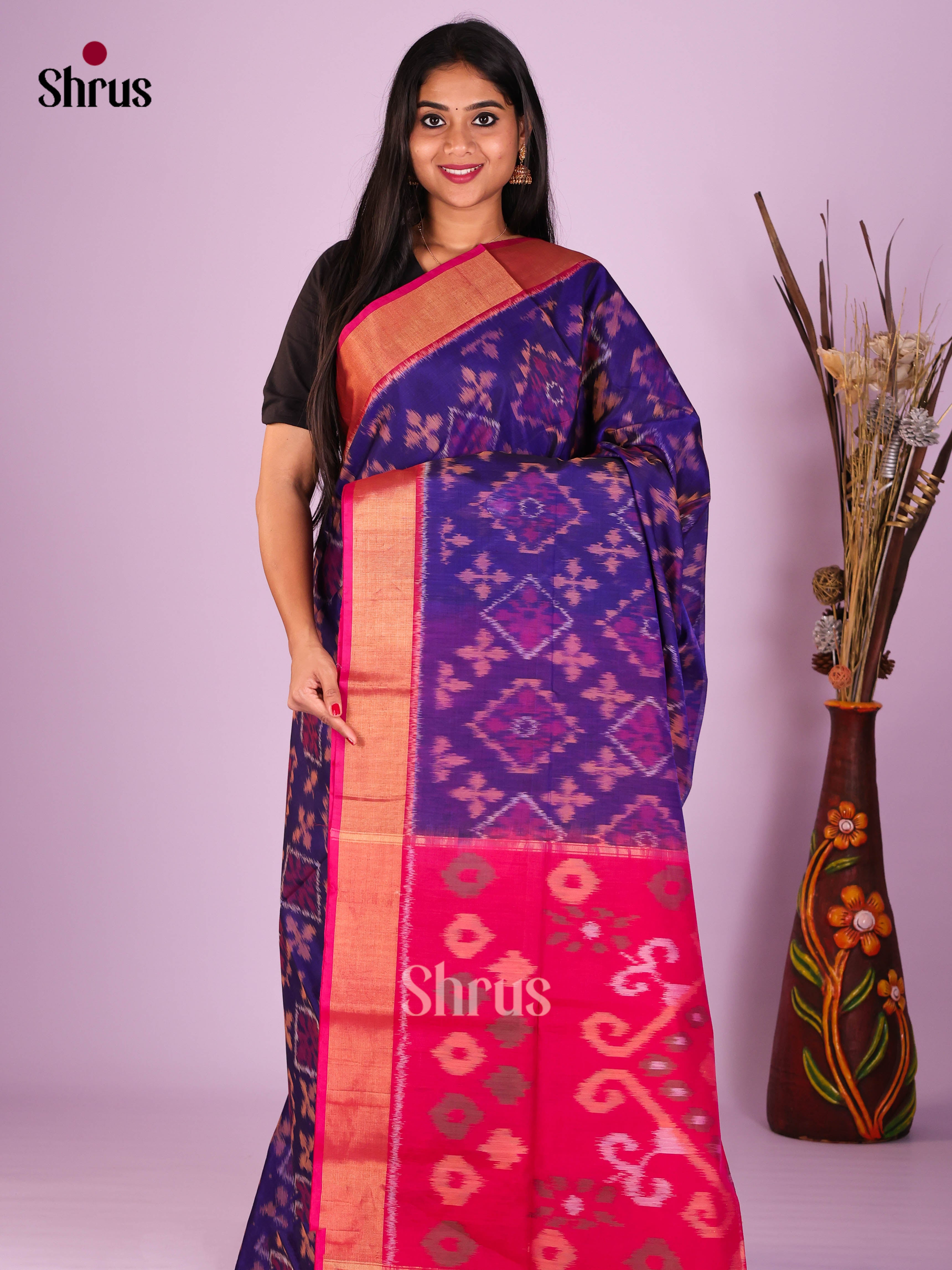 Blue & Pink - Pochampally sico Saree