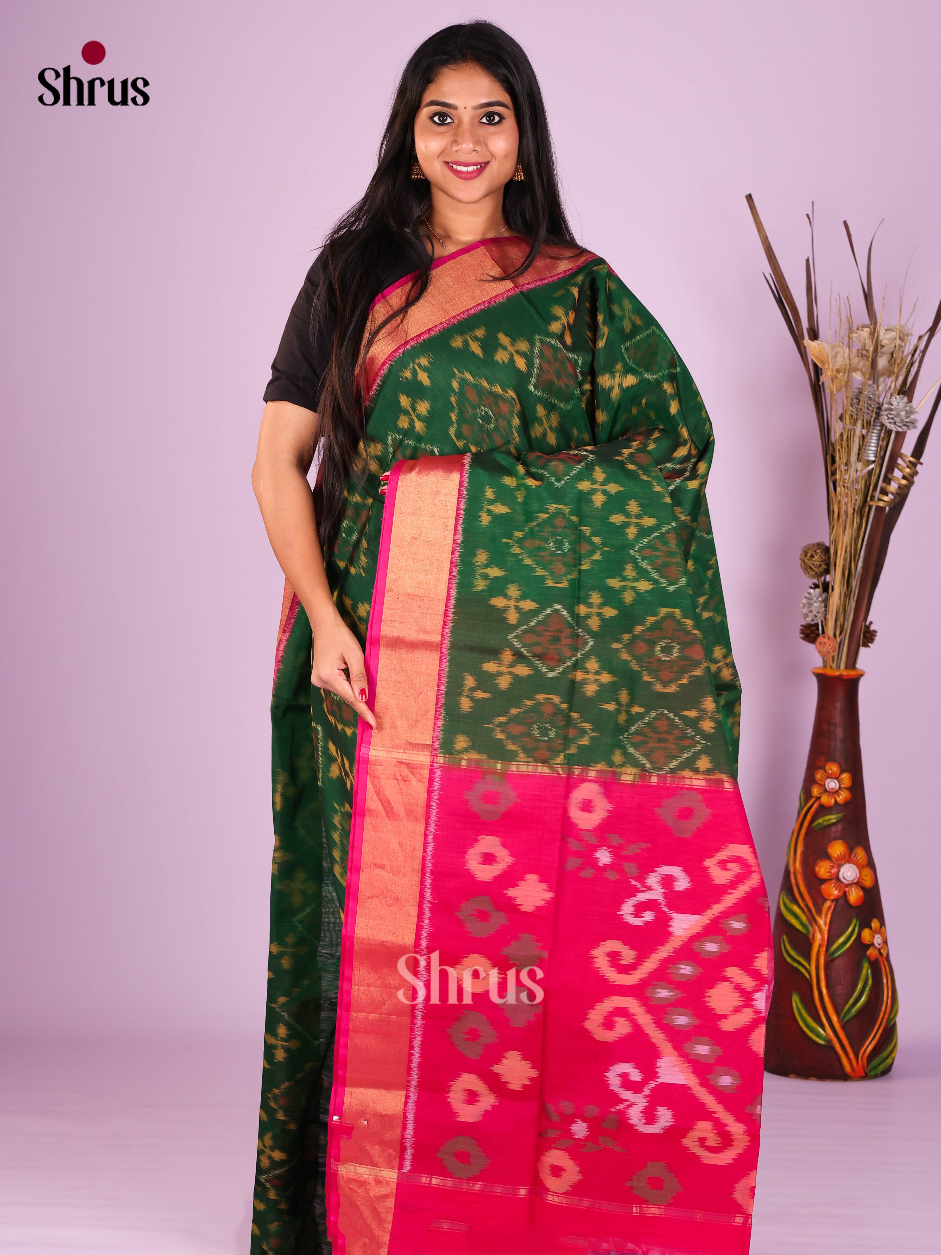 Green & Pink - Pochampally sico Saree - Shop on Shrus.com