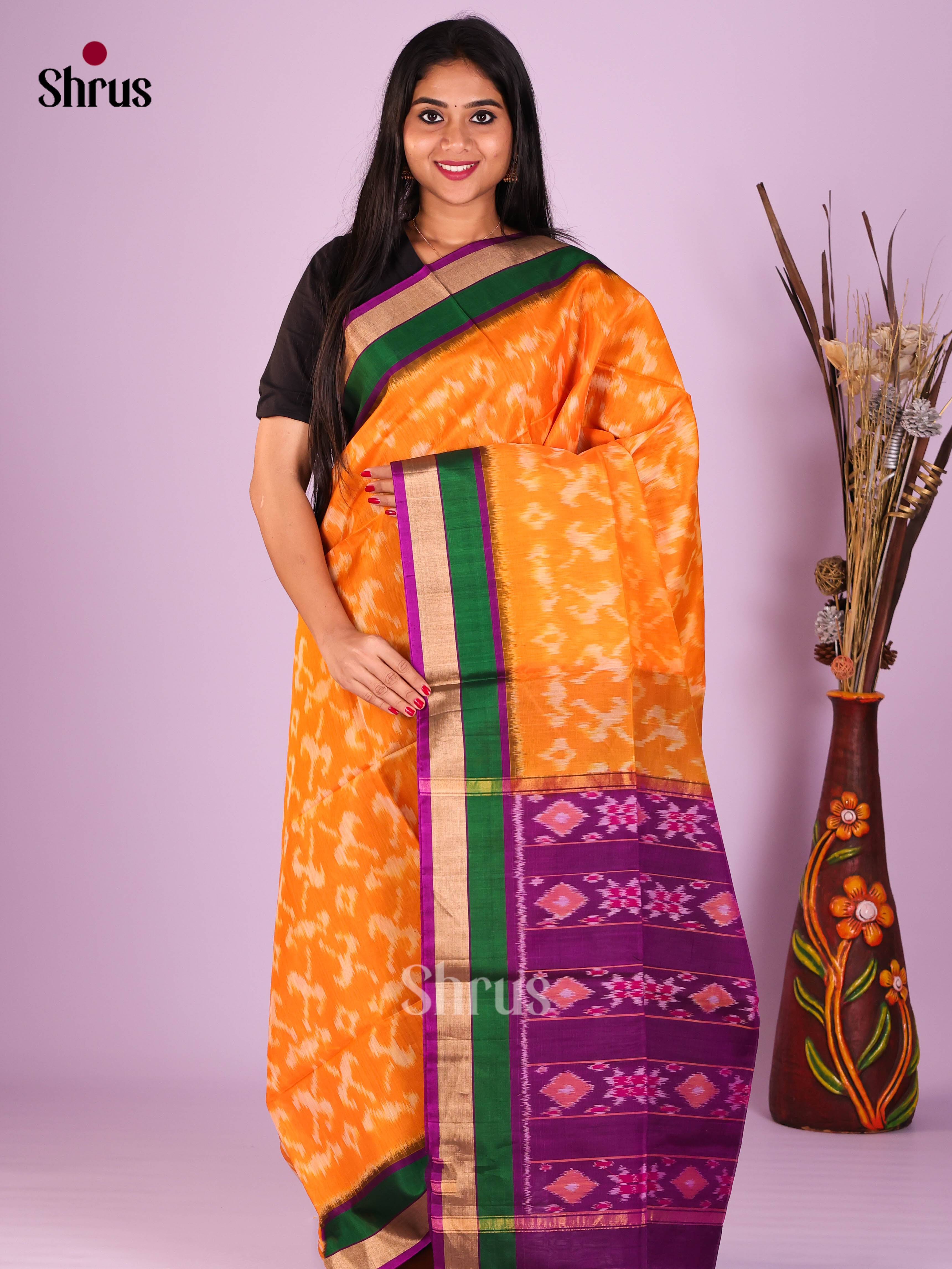 Orange & Violet - Pochampally sico Saree - Shop on Shrus.com