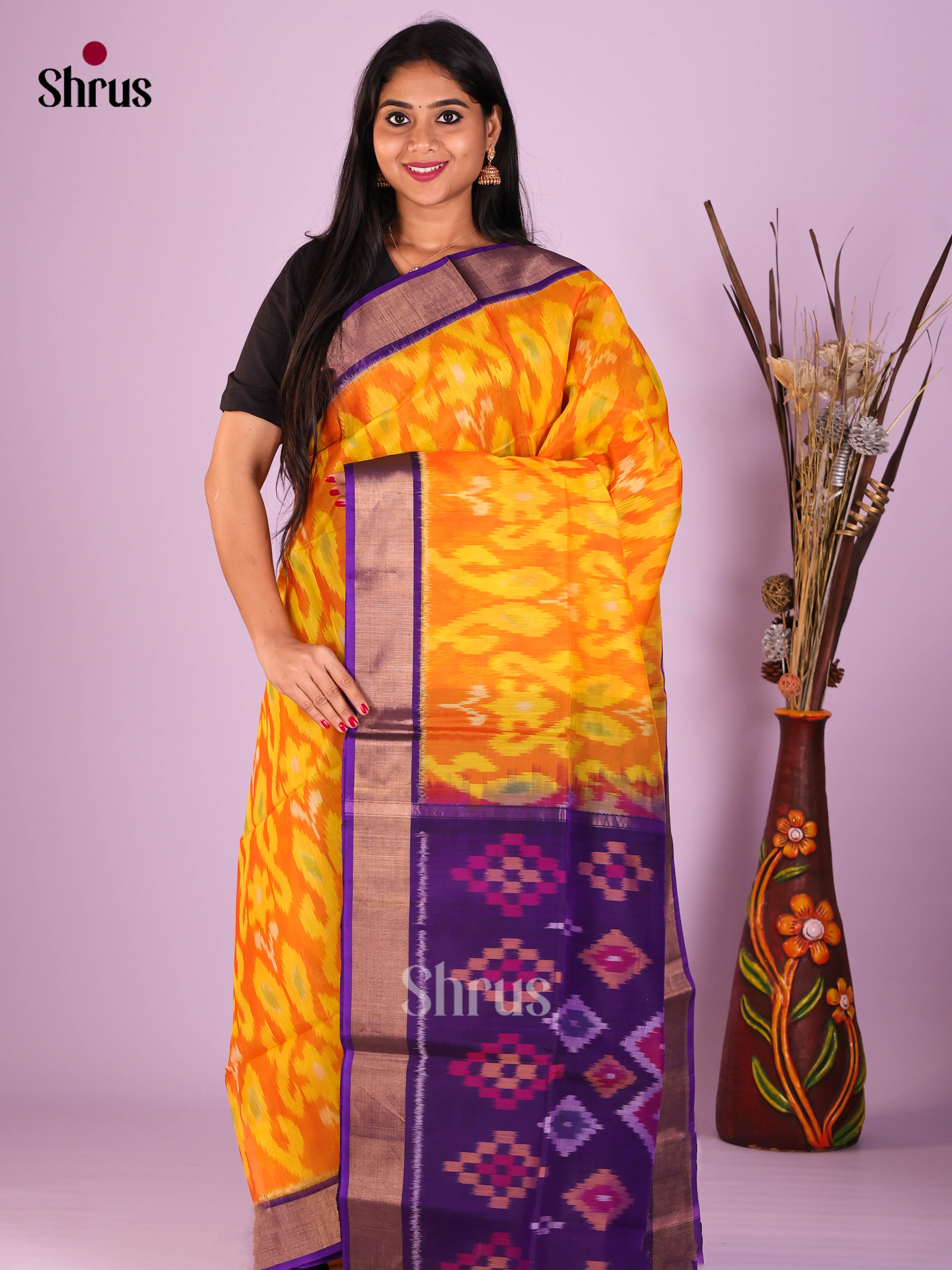 Orange & Violet - Pochampally sico Saree