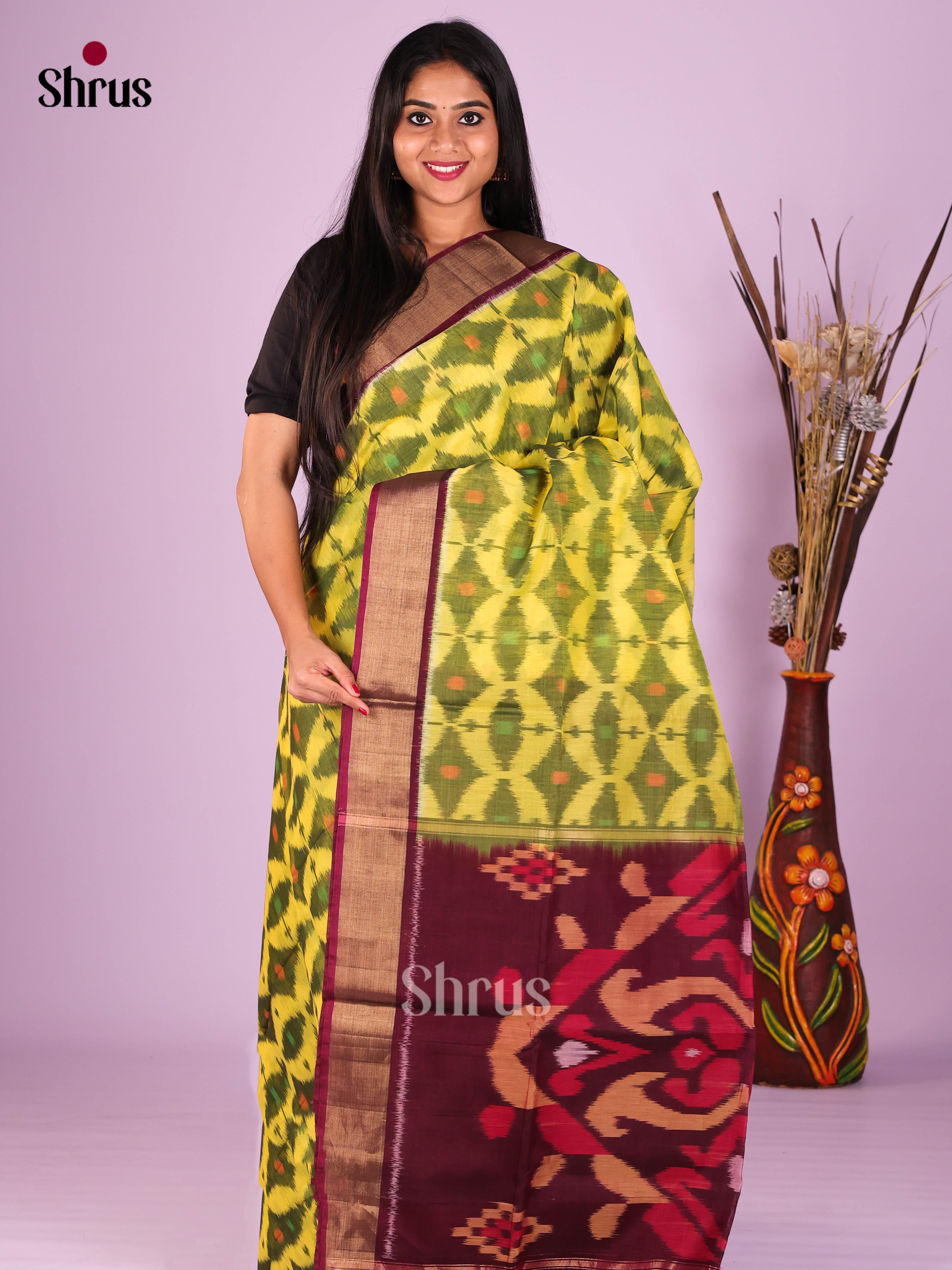 Yellow & Maroon- Pochampally sico Saree