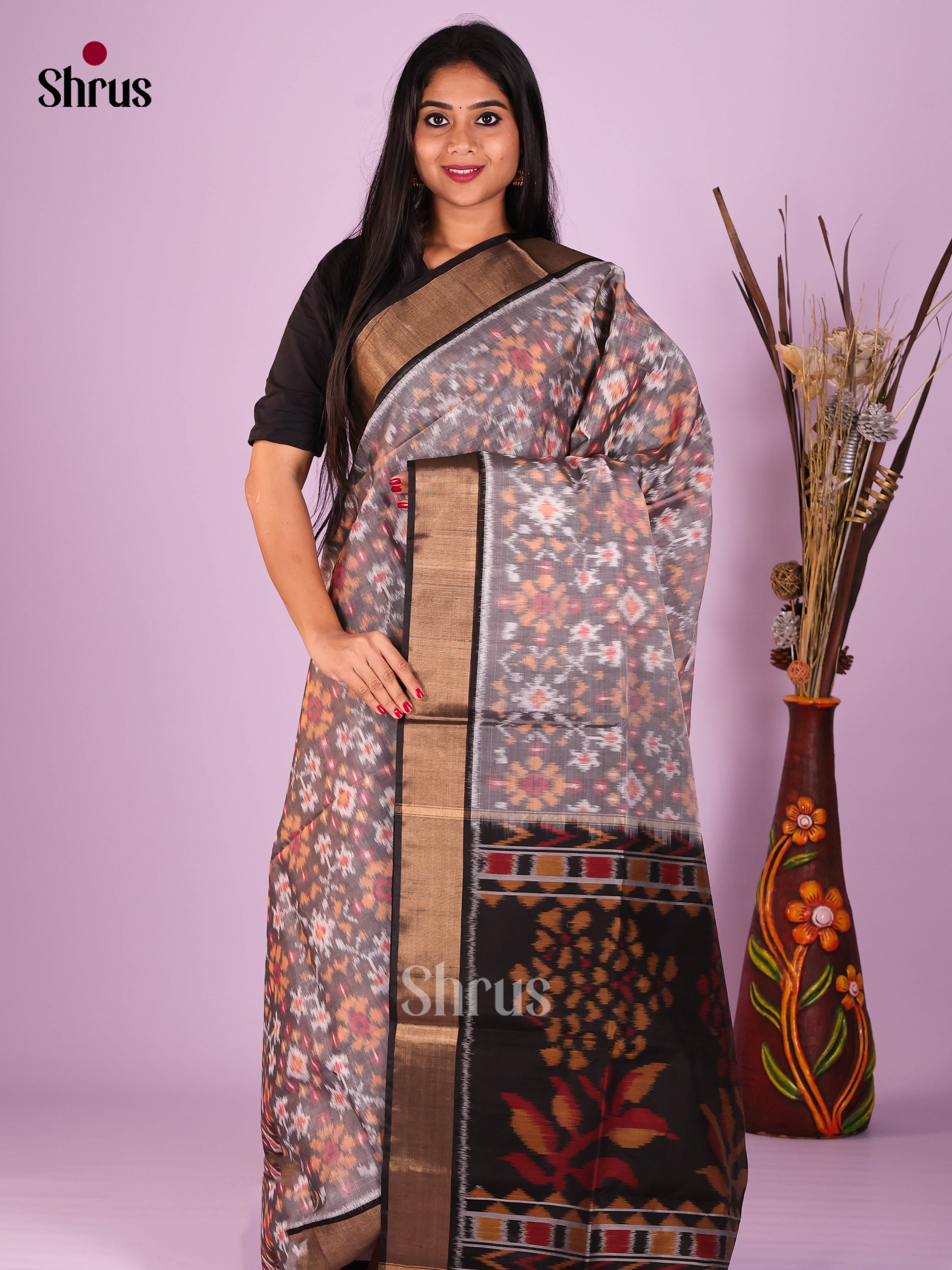 Grey & Black - Pochampally sico Saree - Shop on Shrus.com