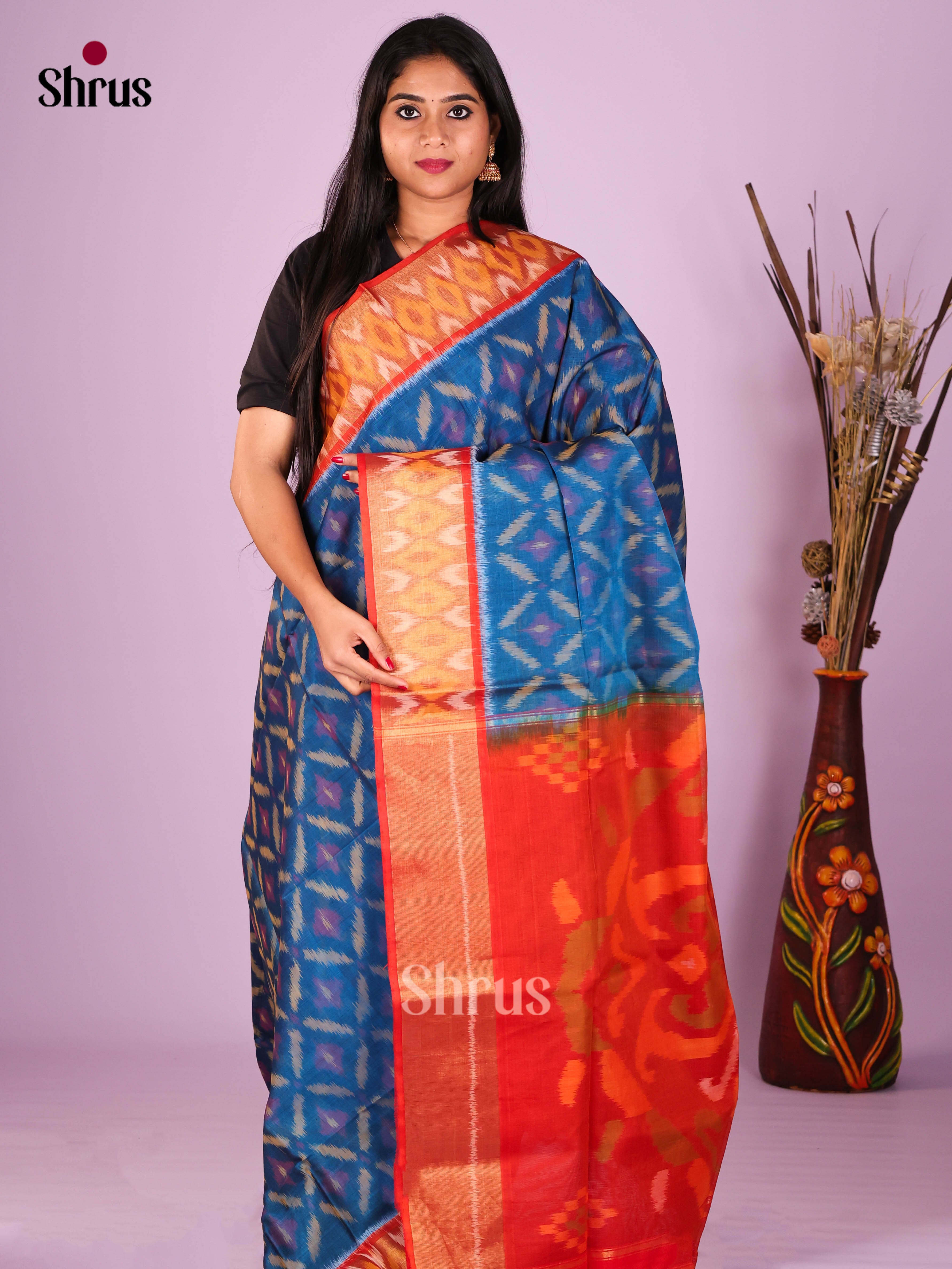 Blue & Red - Pochampally sico Saree