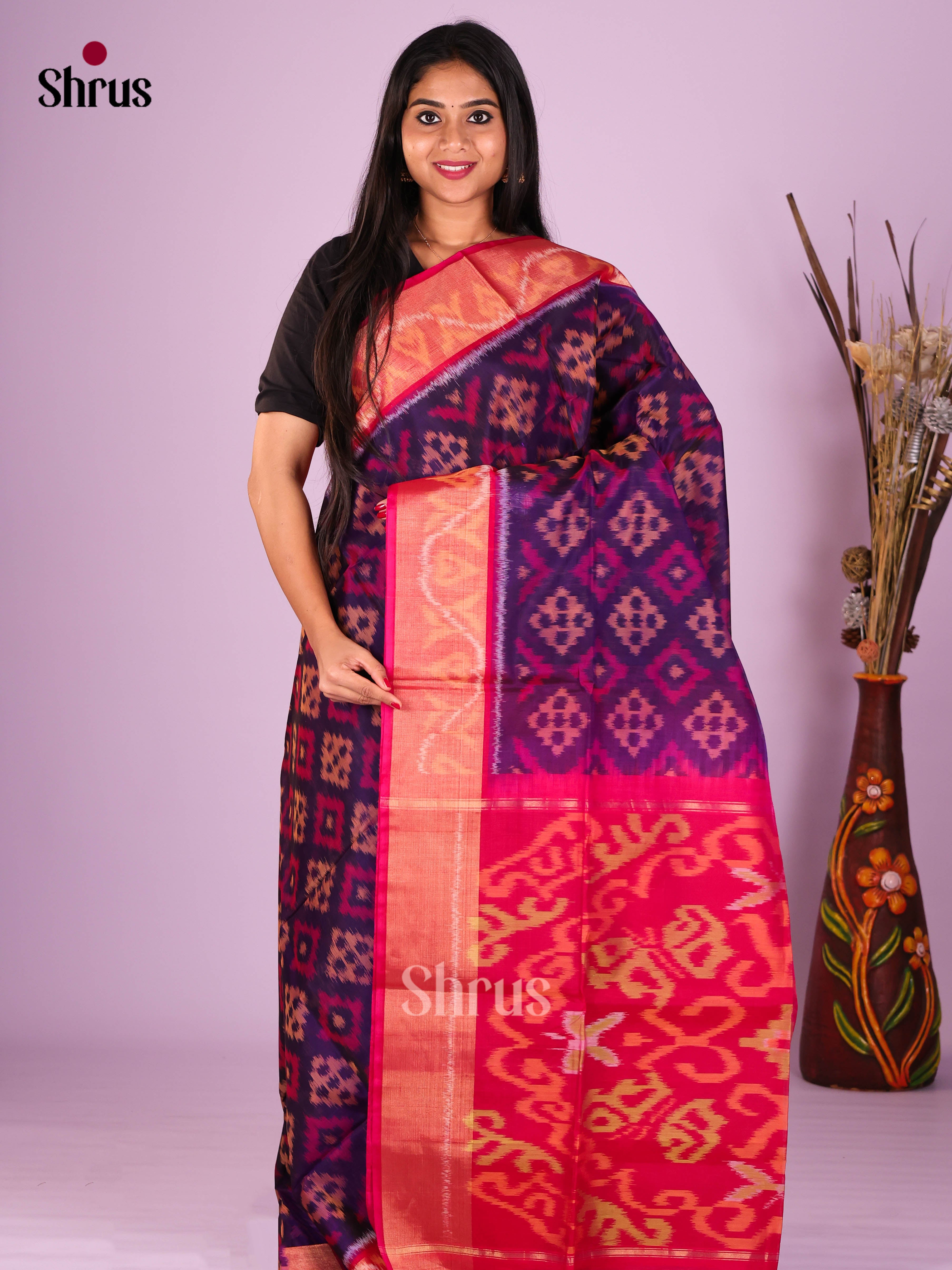 Blue & Pink - Pochampally sico Saree