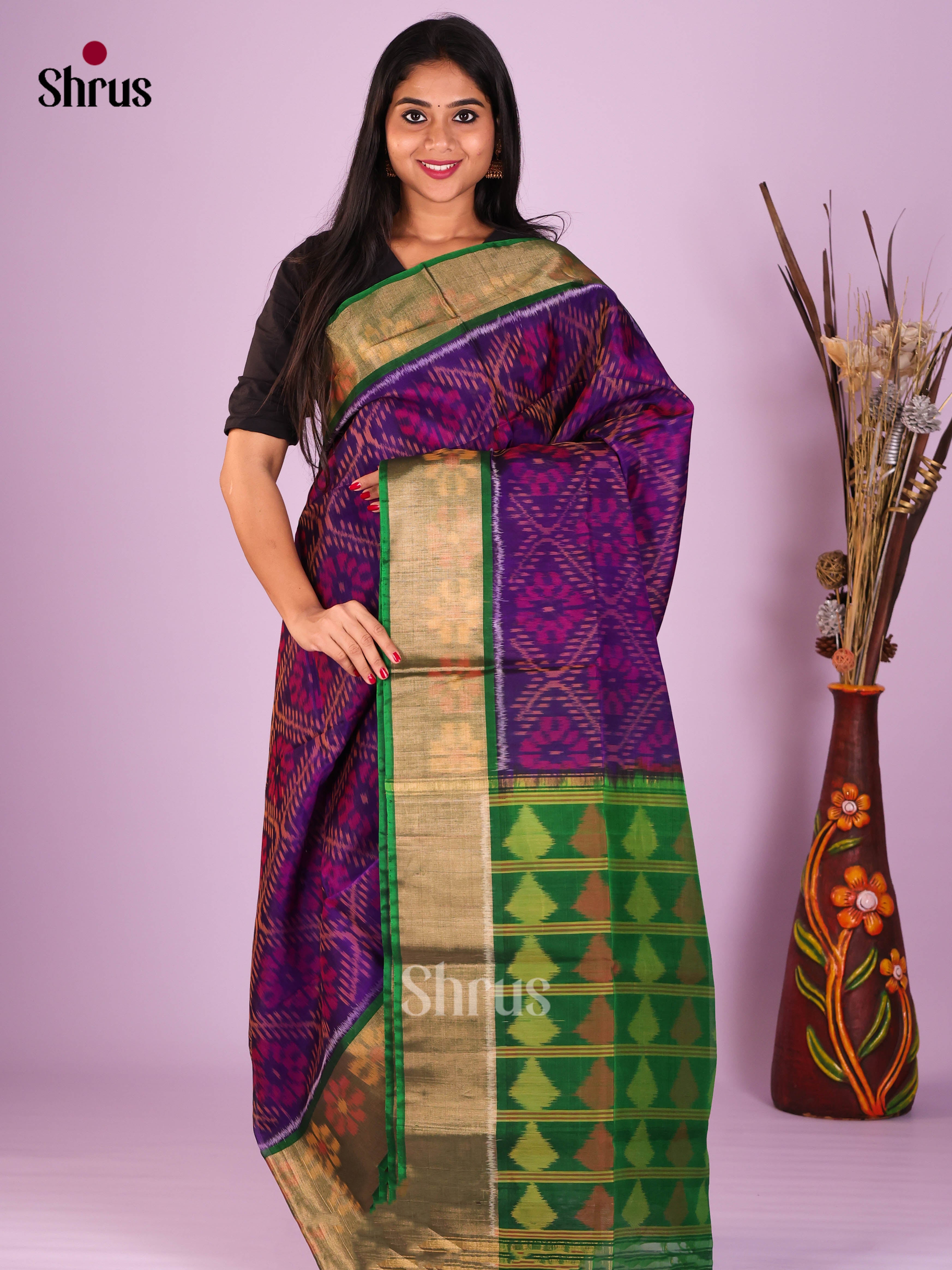 Violet & Green - Pochampally sico Saree