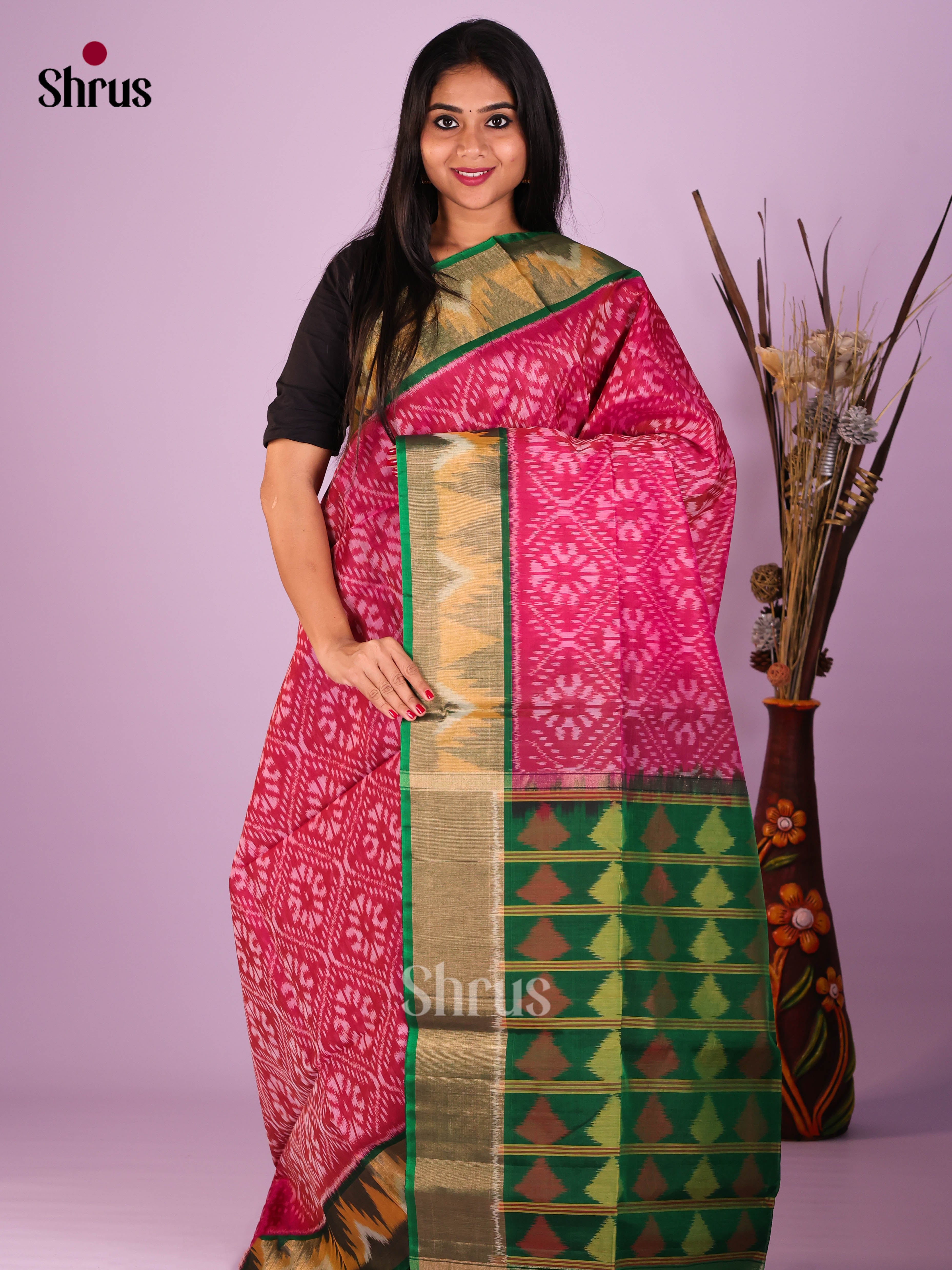Pink & Green - Pochampally sico Saree - Shop on Shrus.com