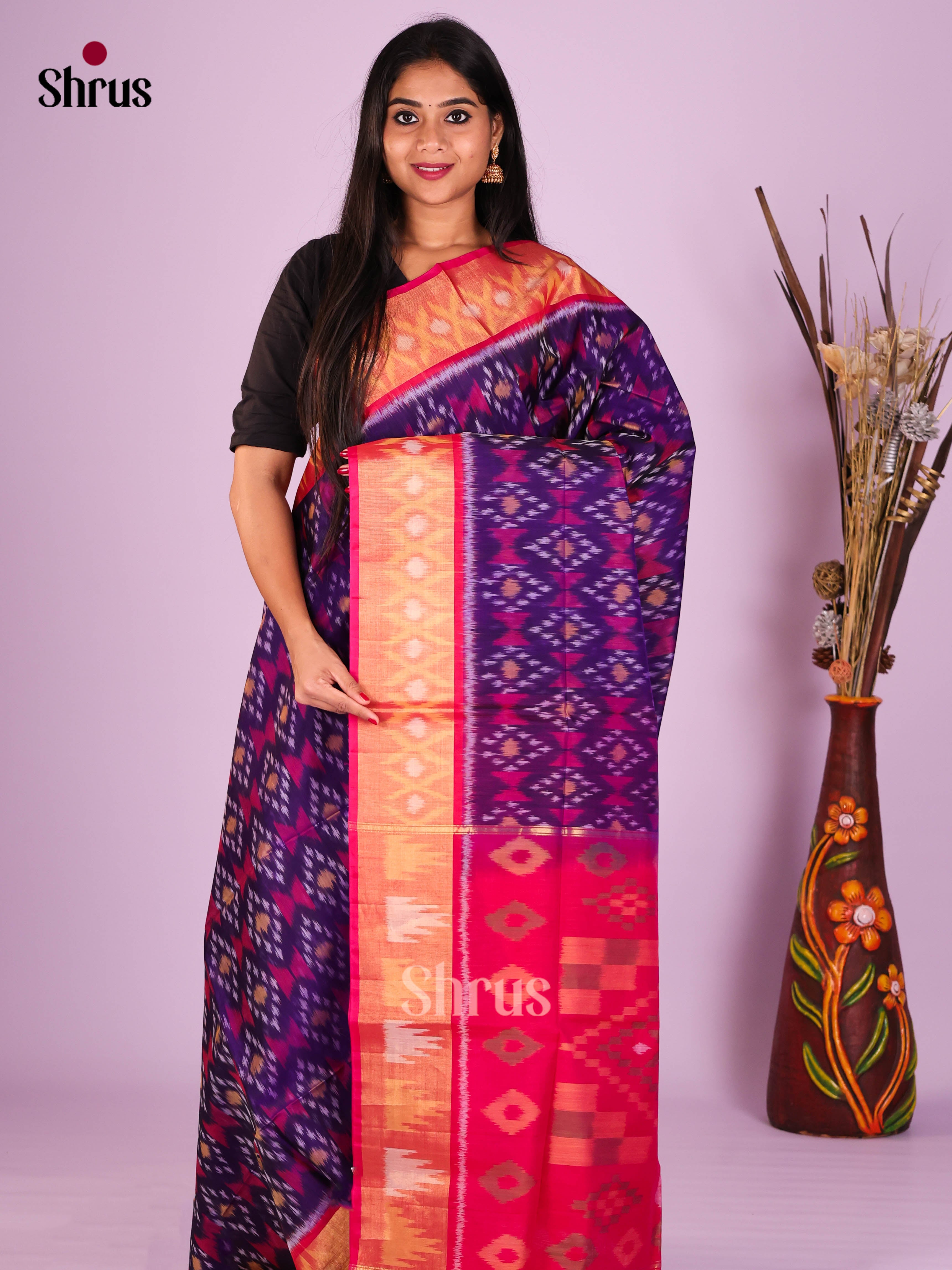 Blue & Pink- Pochampally sico Saree