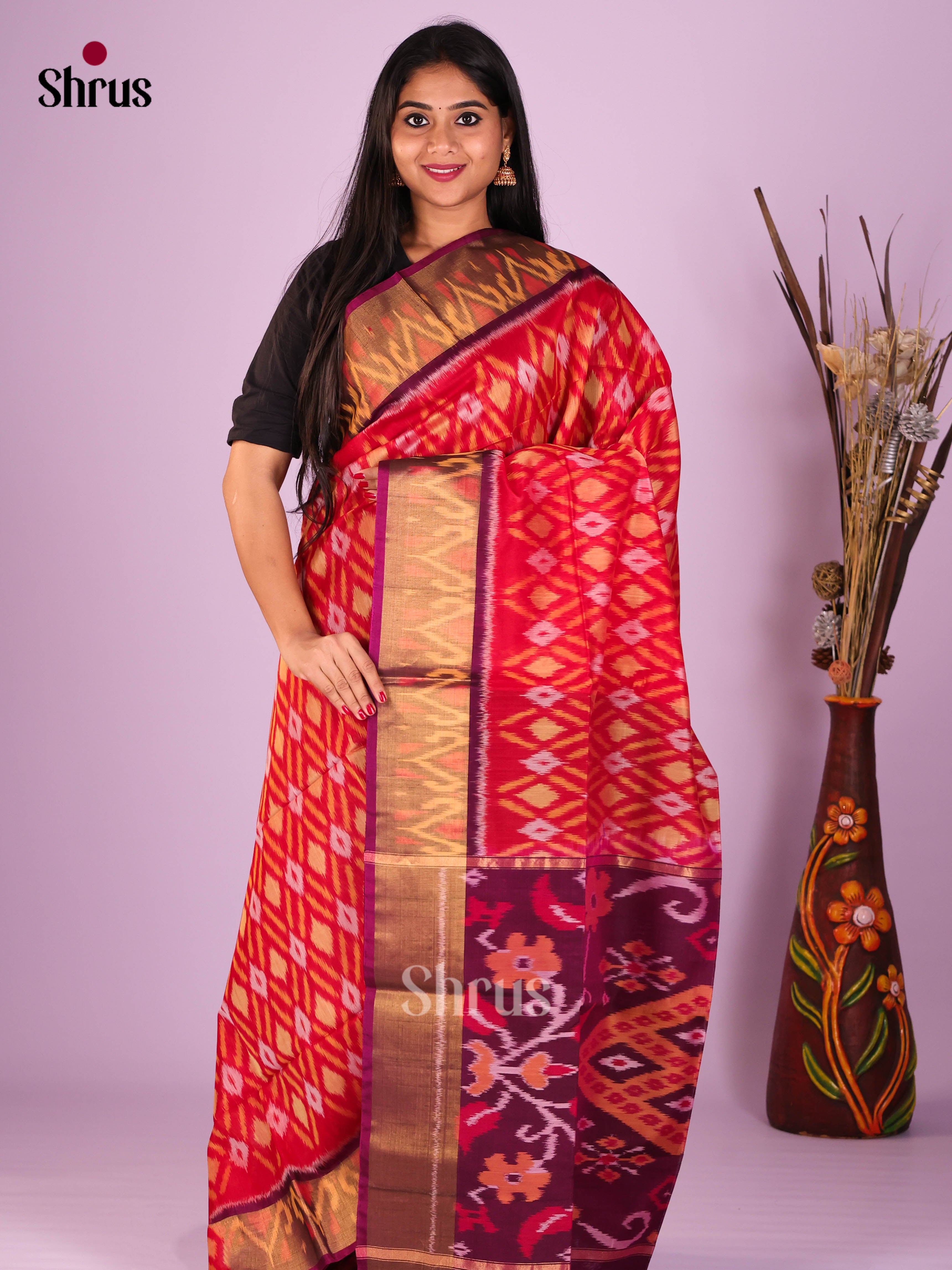 Red & Purple - Pochampally sico Saree