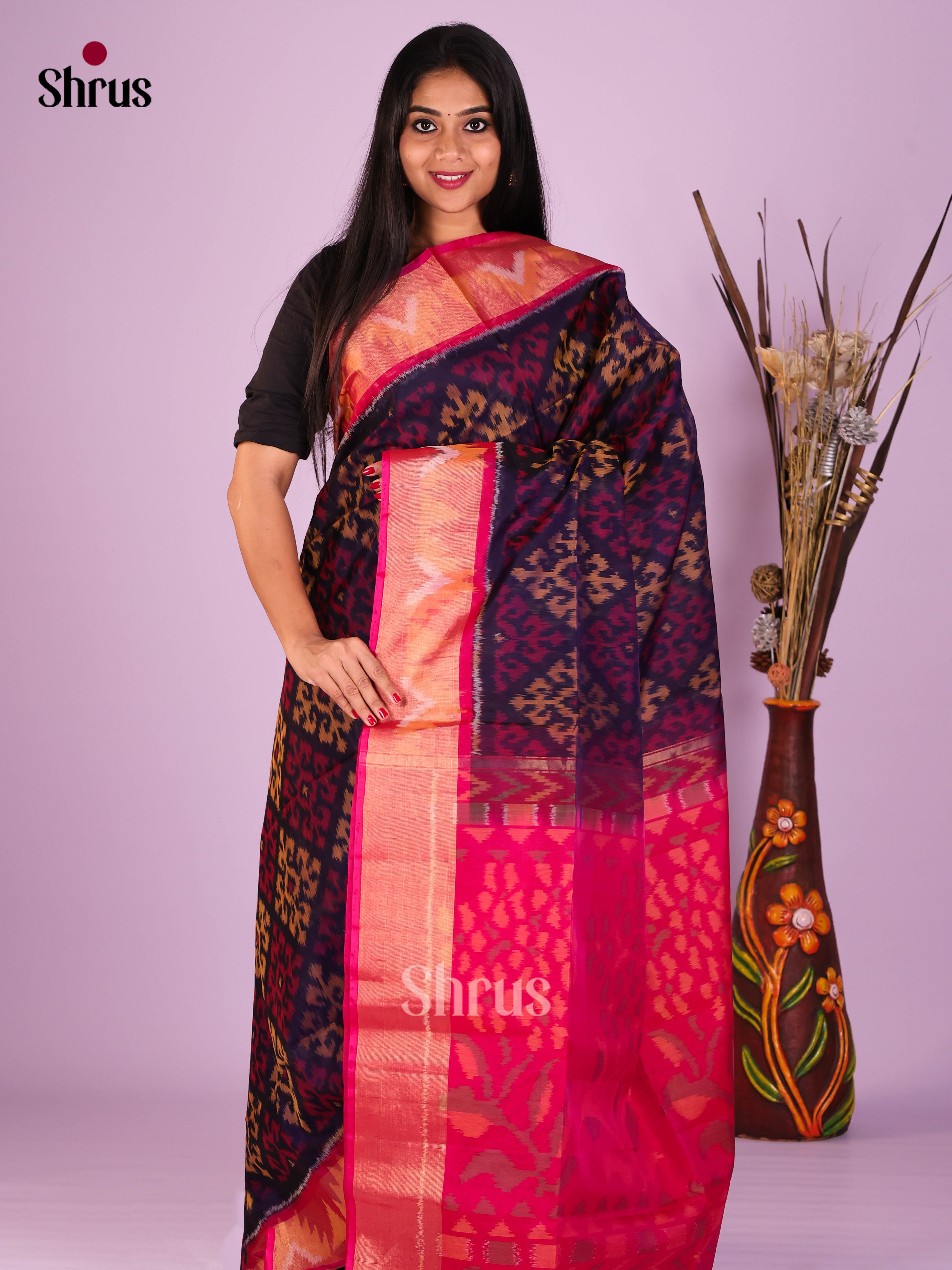 Blue & Reddish Pink - Pochampally sico Saree