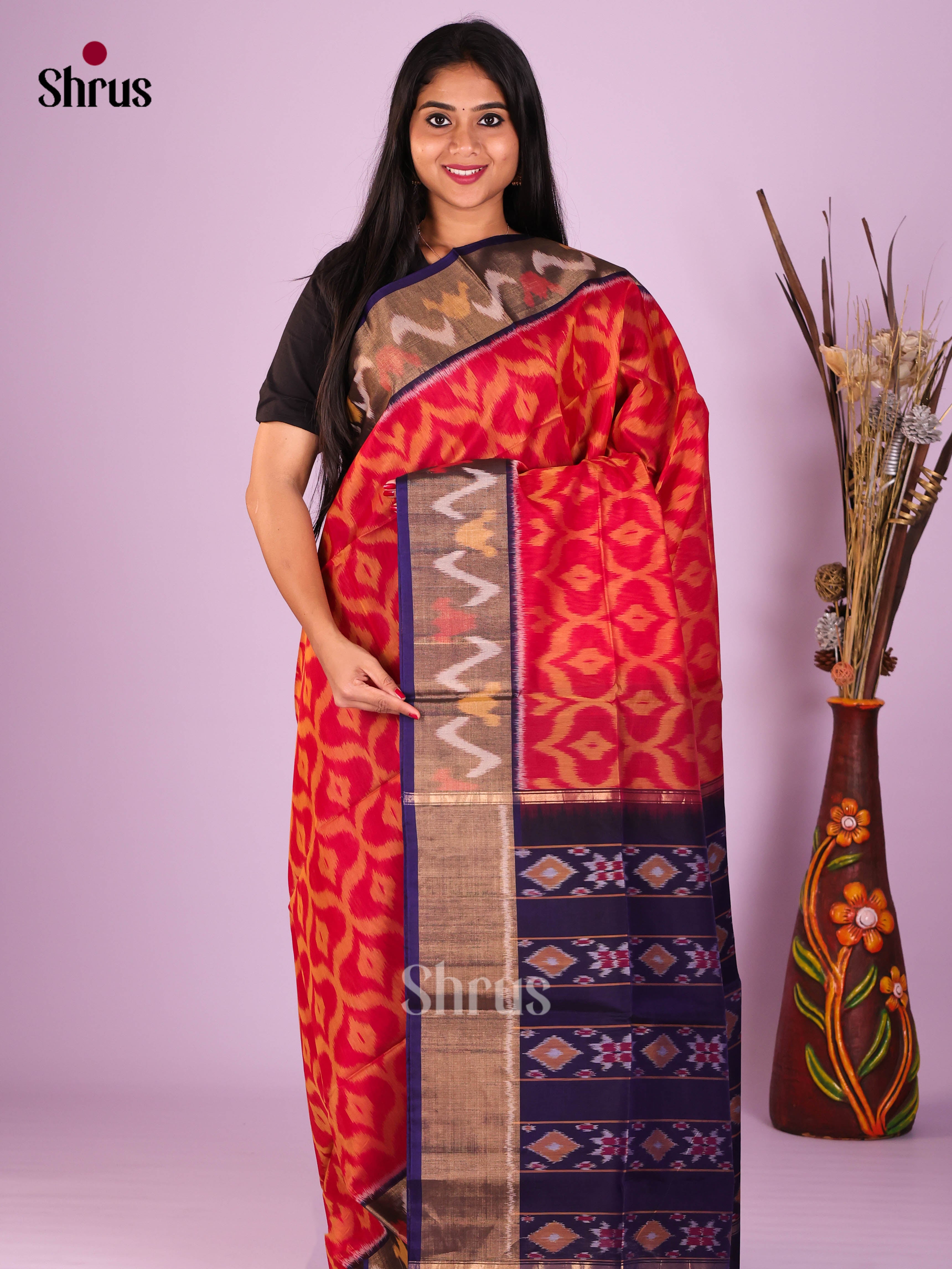 Red & Blue - Pochampally sico Saree