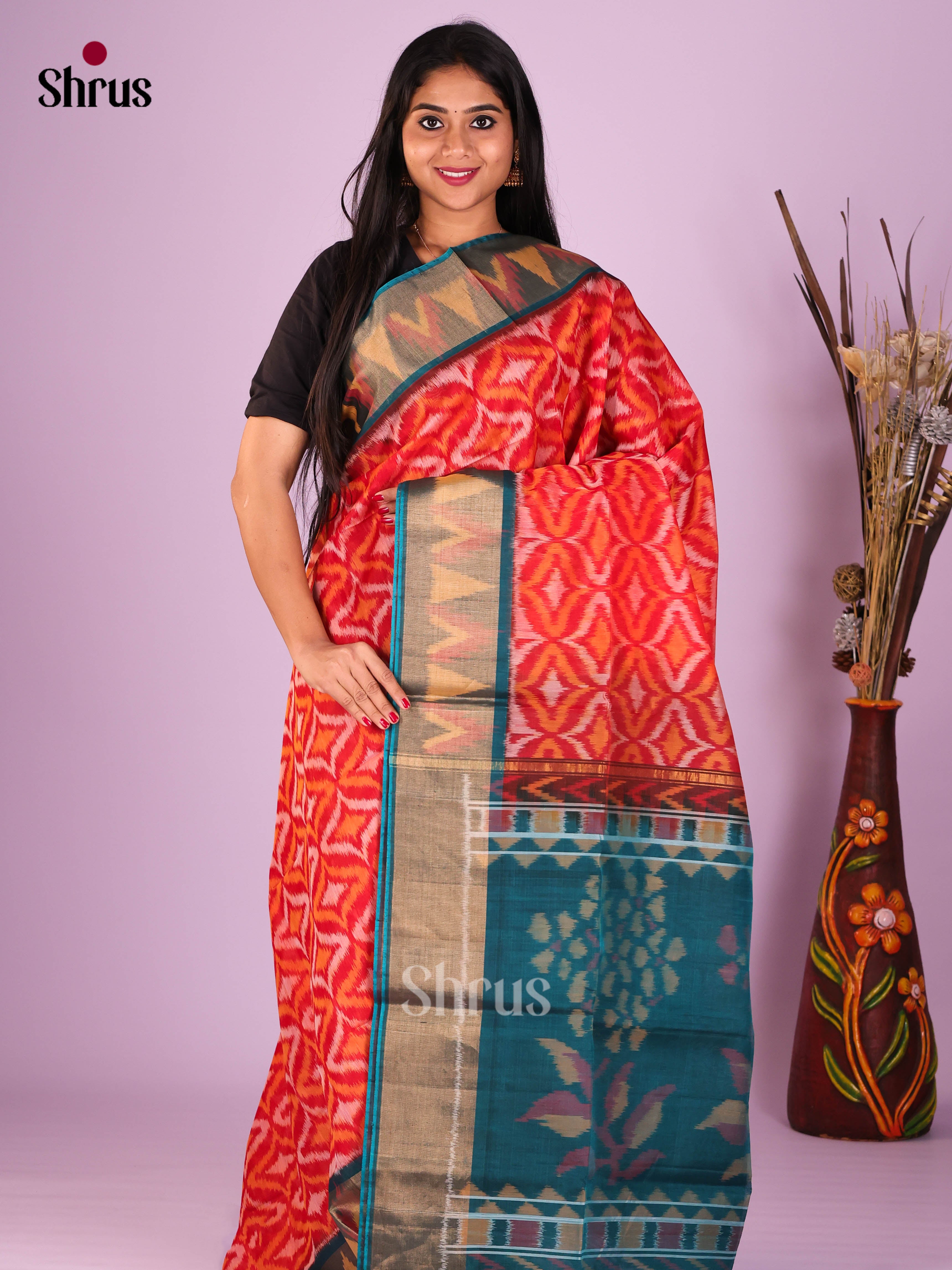 Red & Blue - Pochampally sico Saree - Shop on Shrus.com