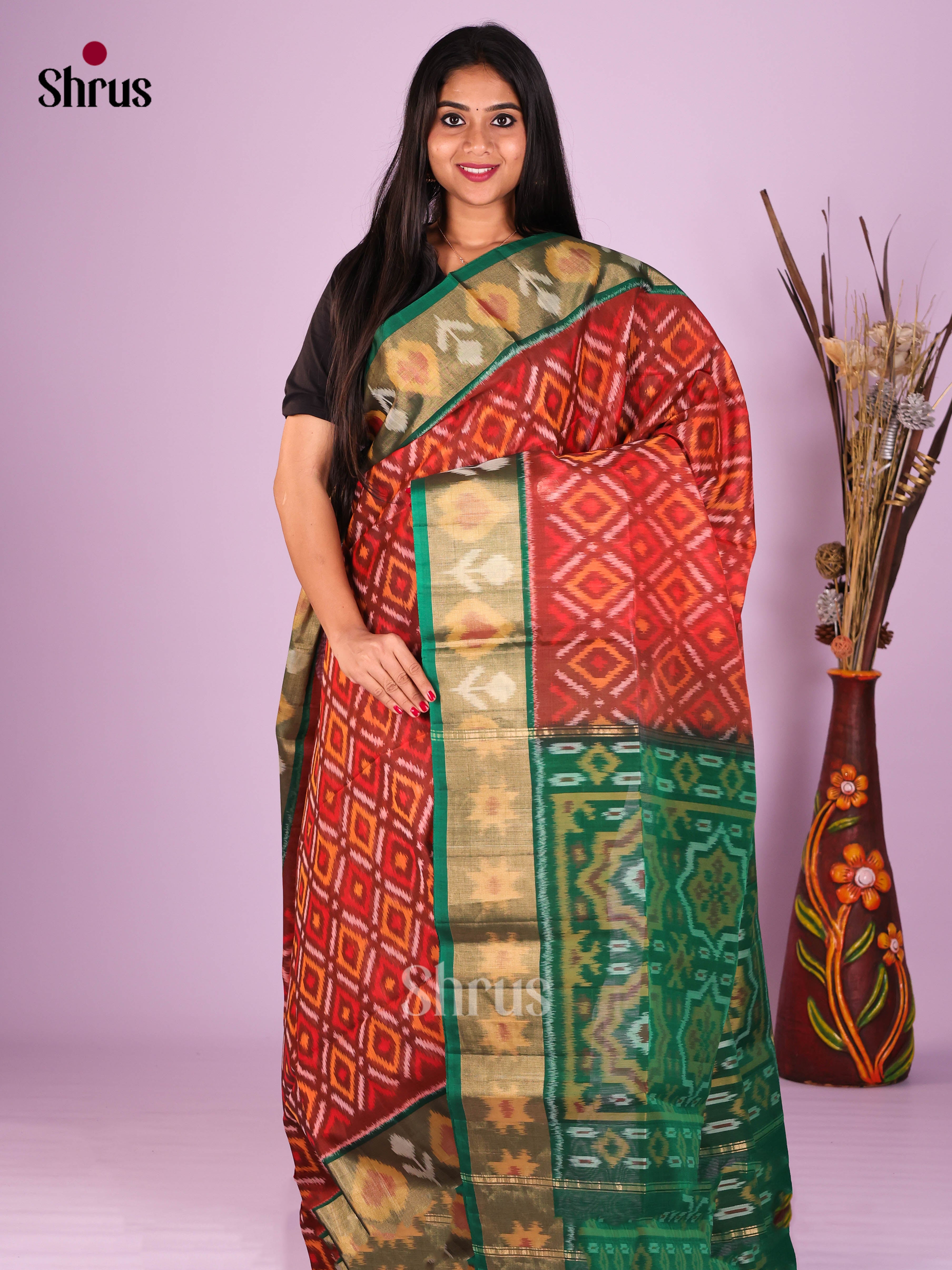 Arakku Maroon & Green - Pochampally sico Saree