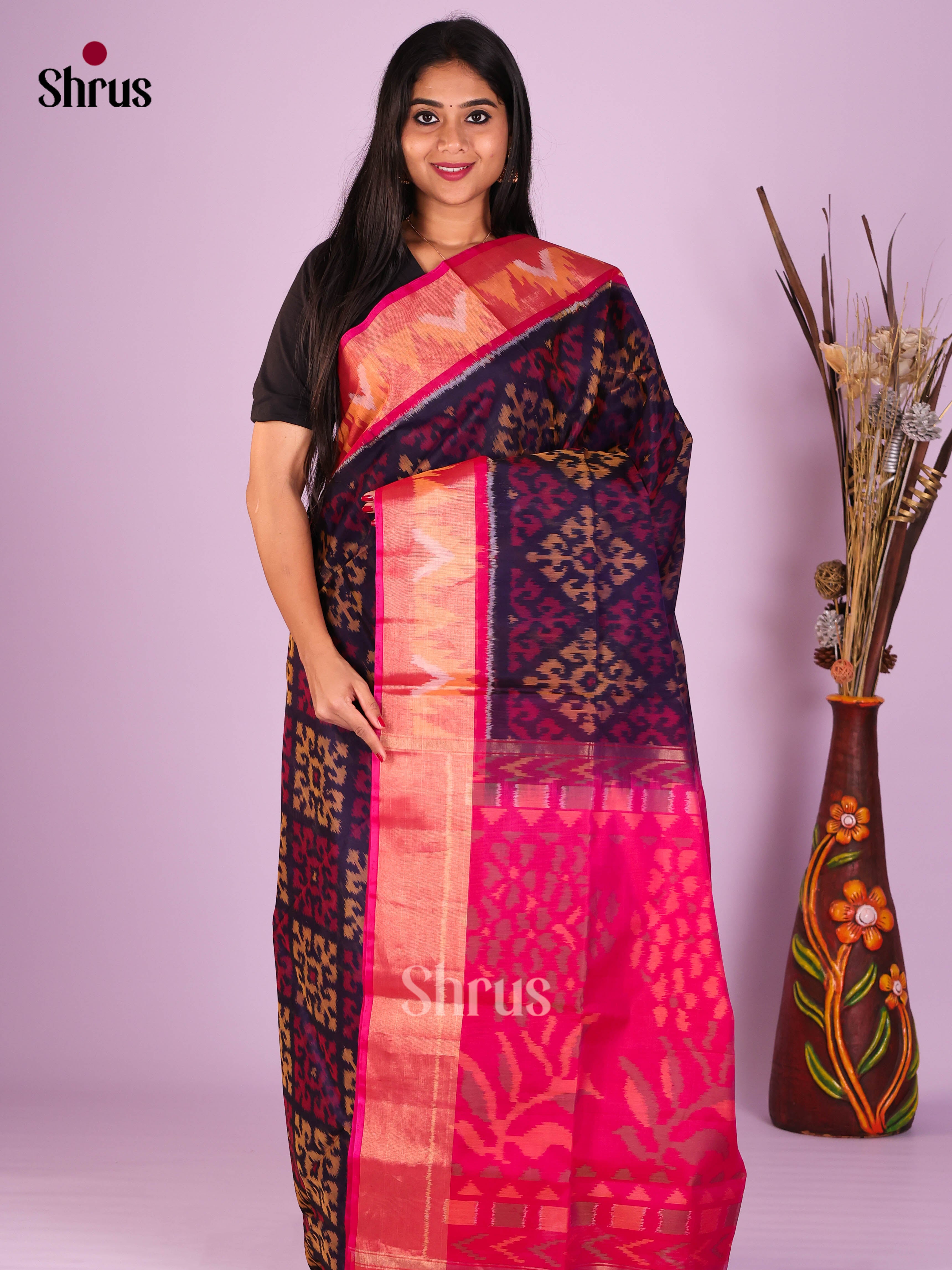 Blue & Pink - Pochampally sico Saree