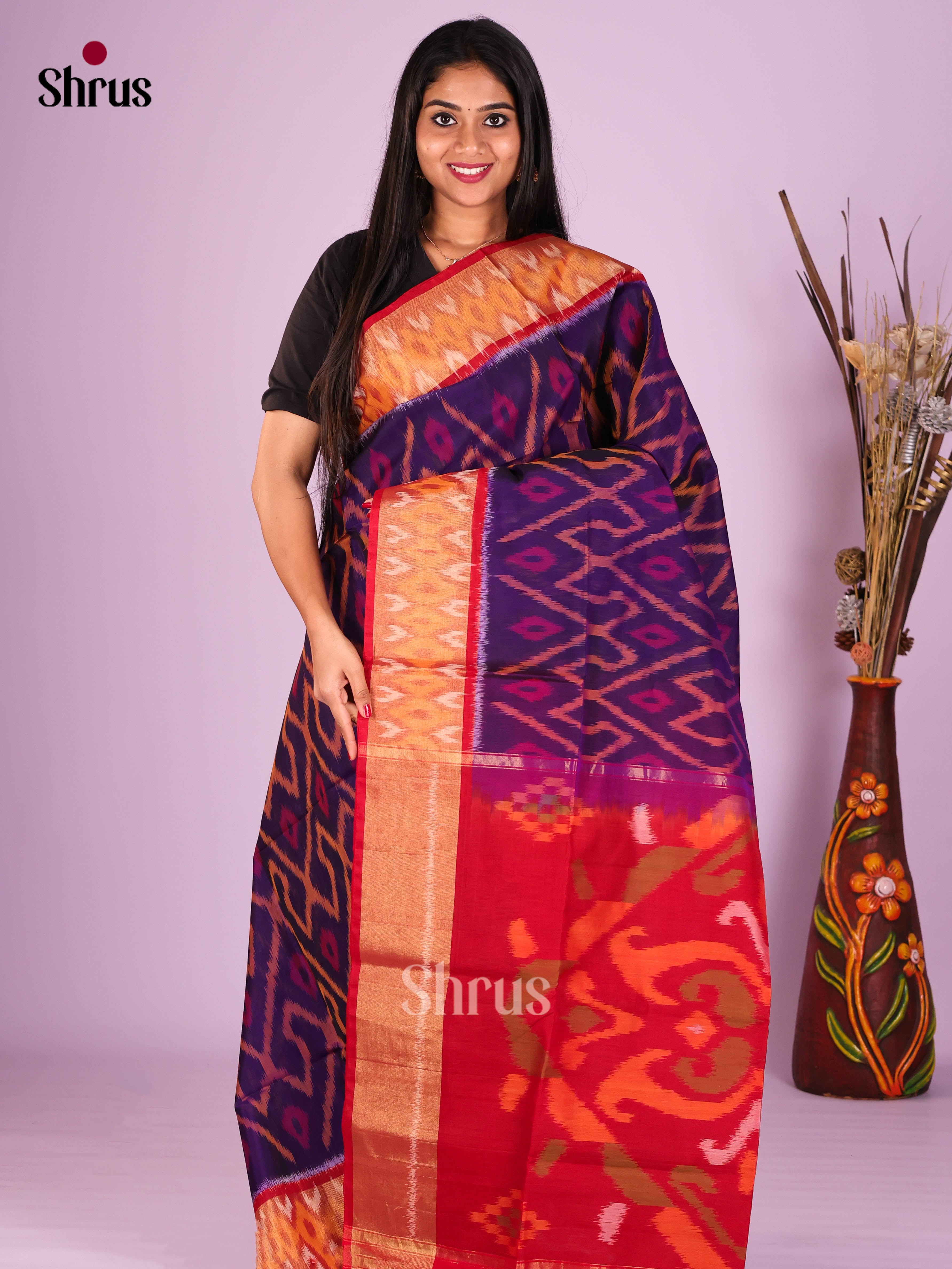 Blue & Red - Pochampally sico Saree