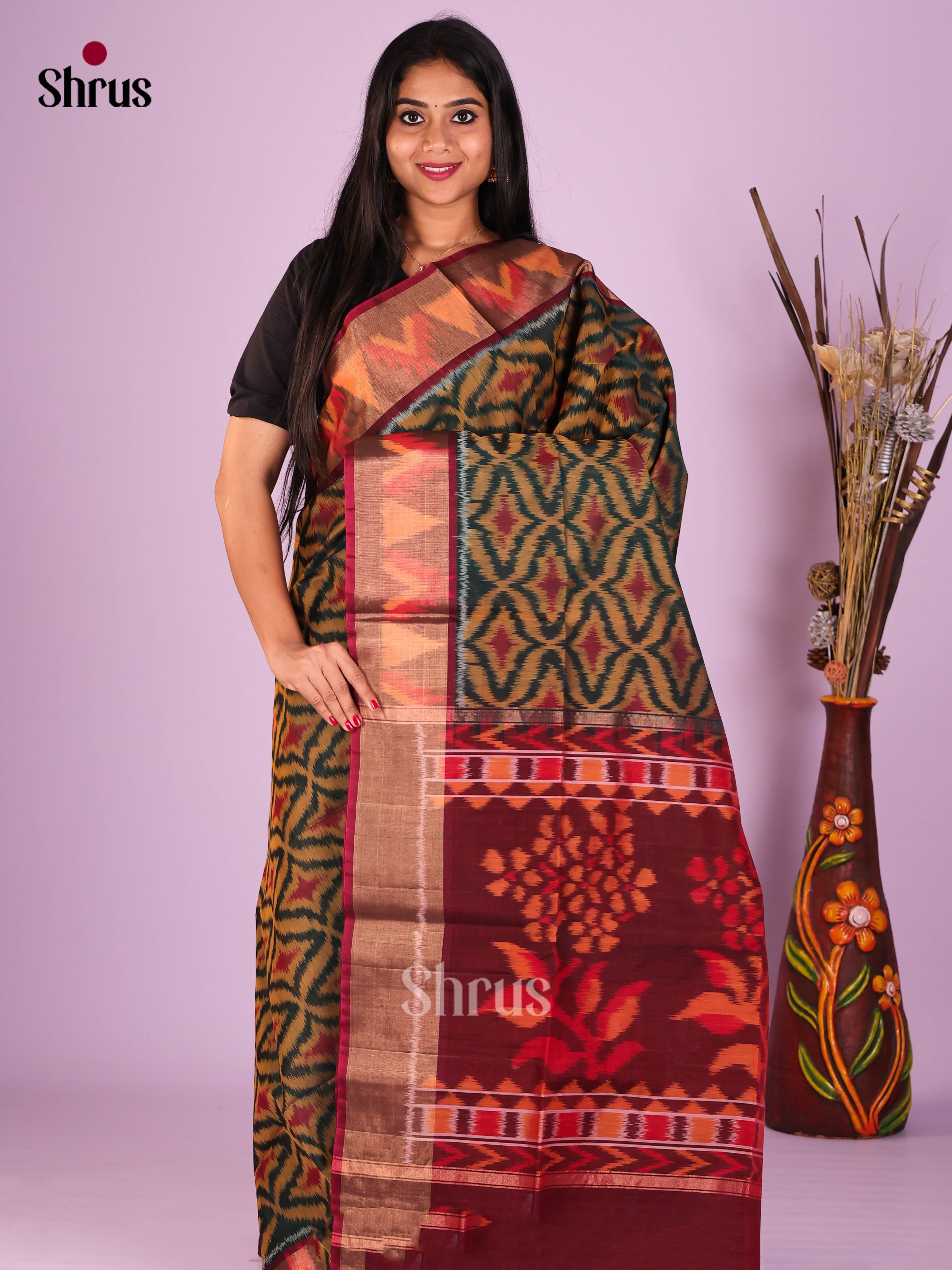 Green & Maroon - Pochampally sico Saree - Shop on Shrus.com