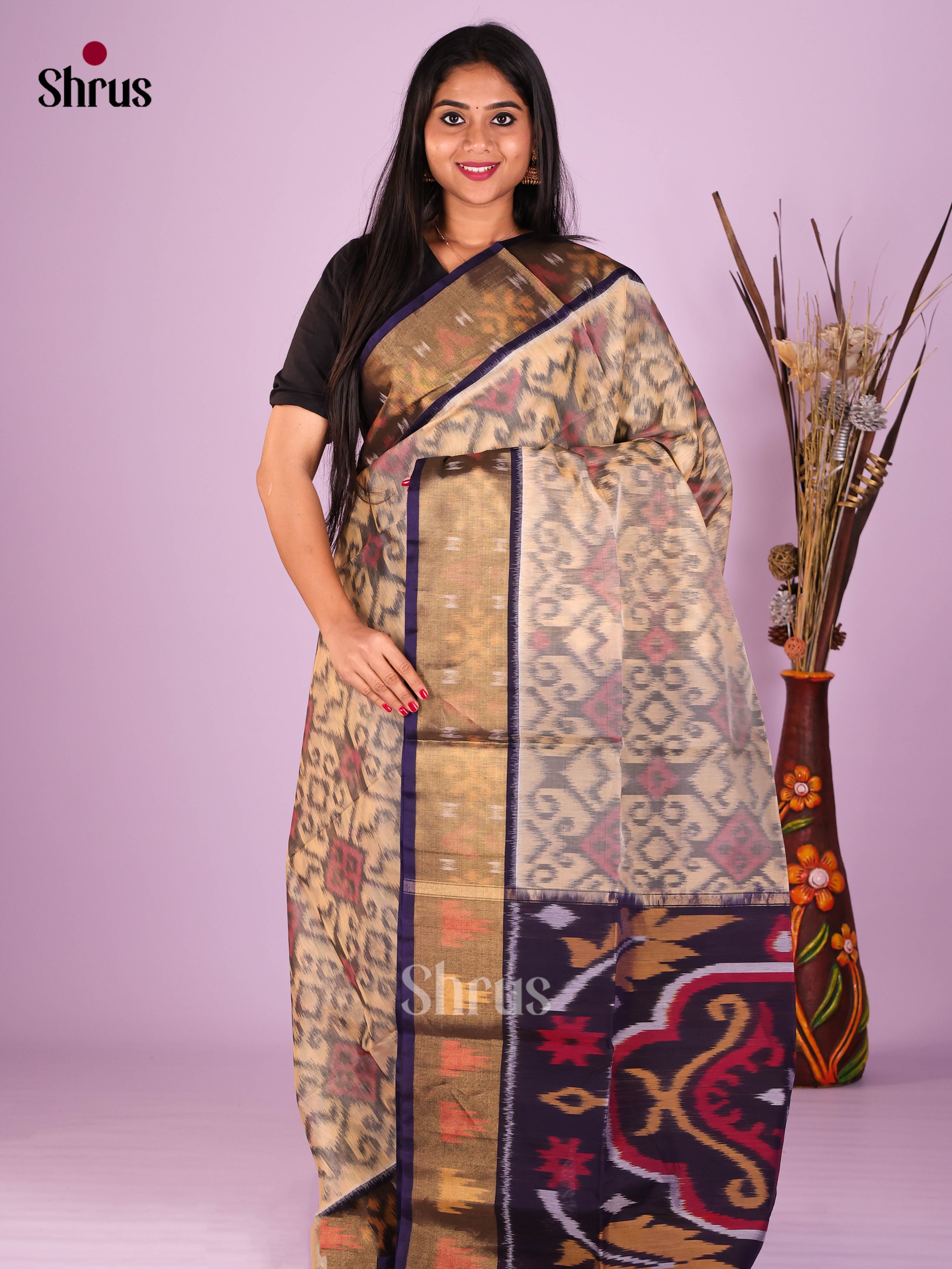Grey & Blue - Pochampally sico Saree - Shop on Shrus.com
