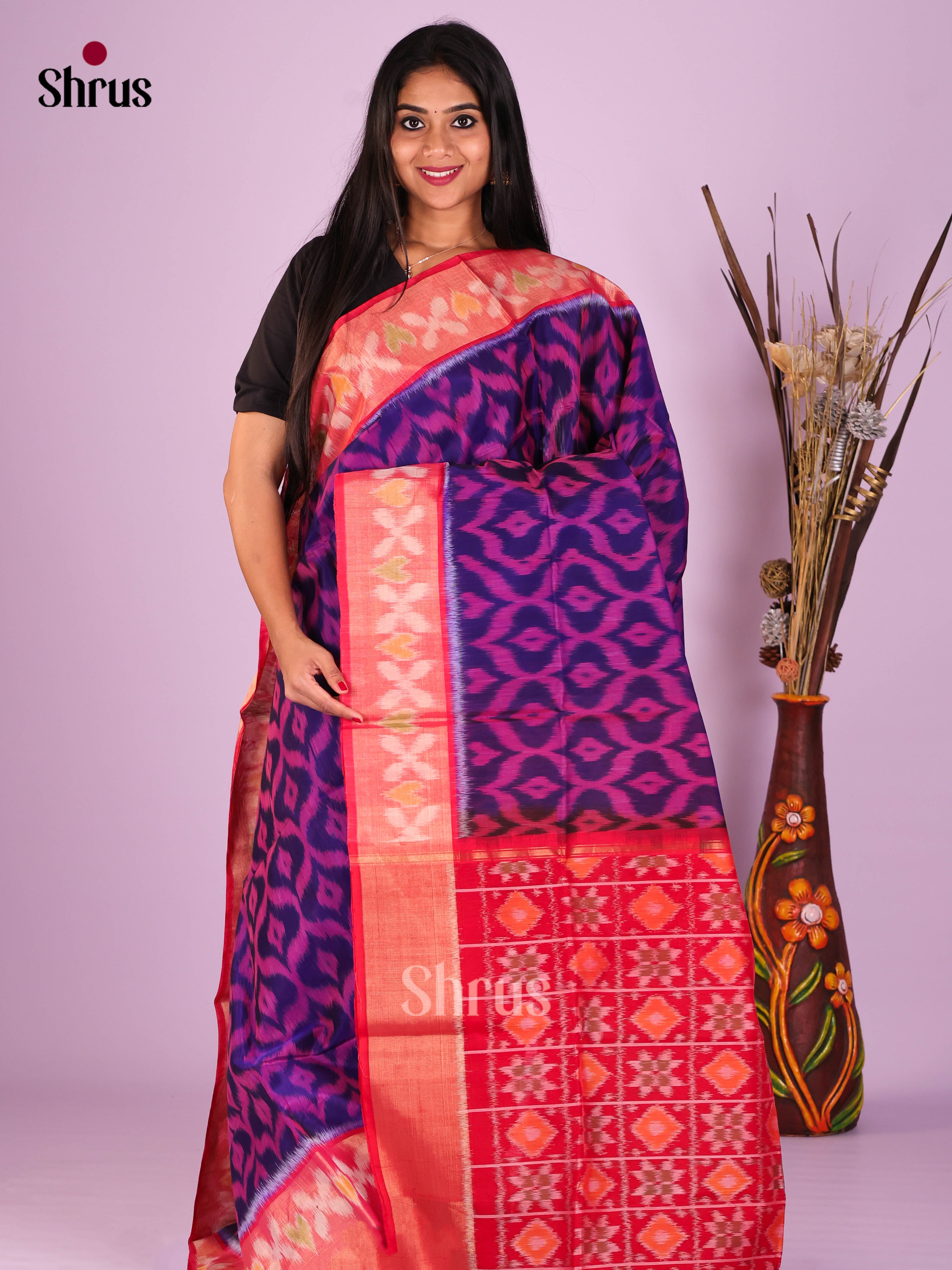 Blue & Red - Pochampally sico Saree