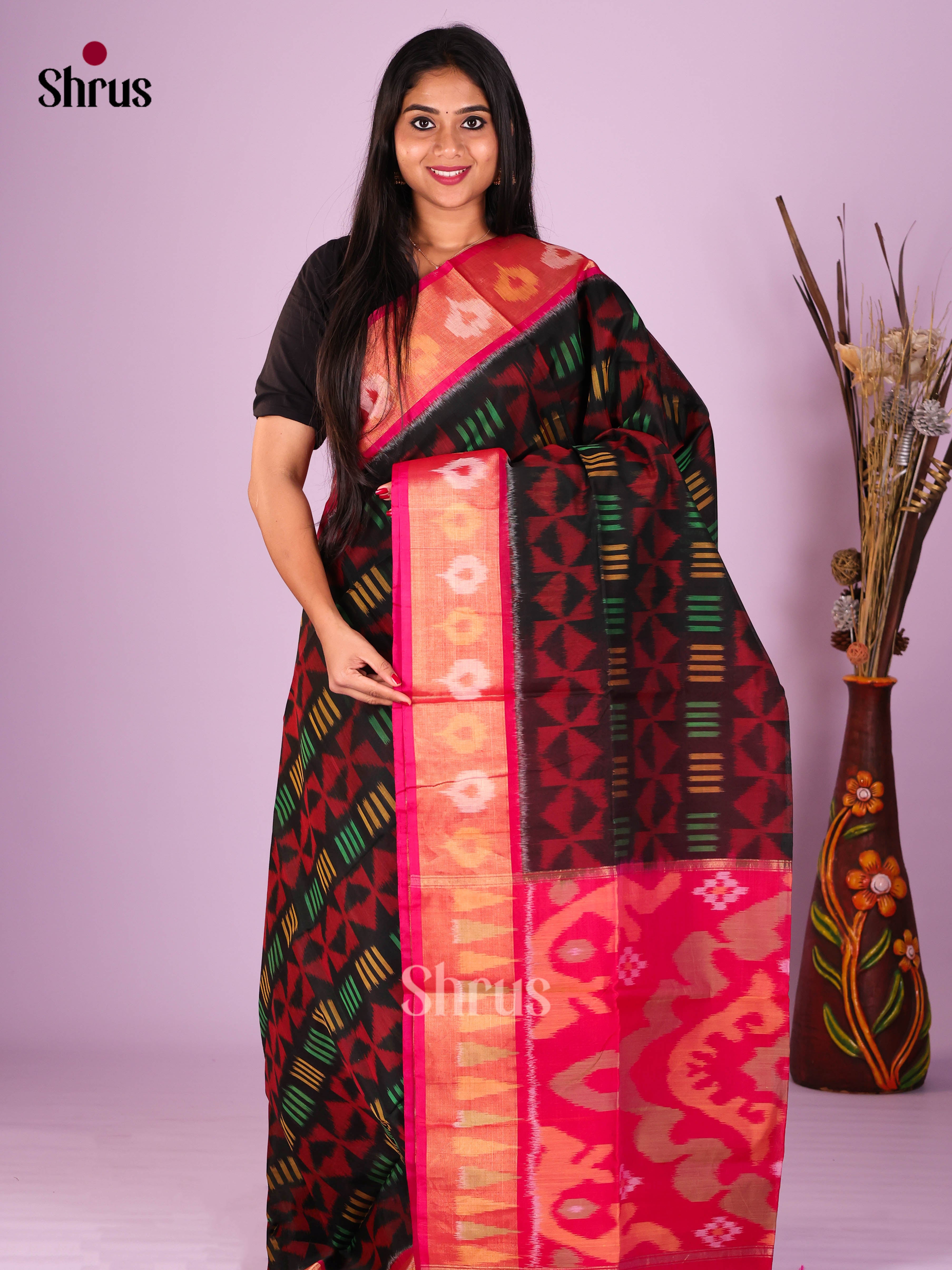 Black & Pink - Pochampally sico Saree