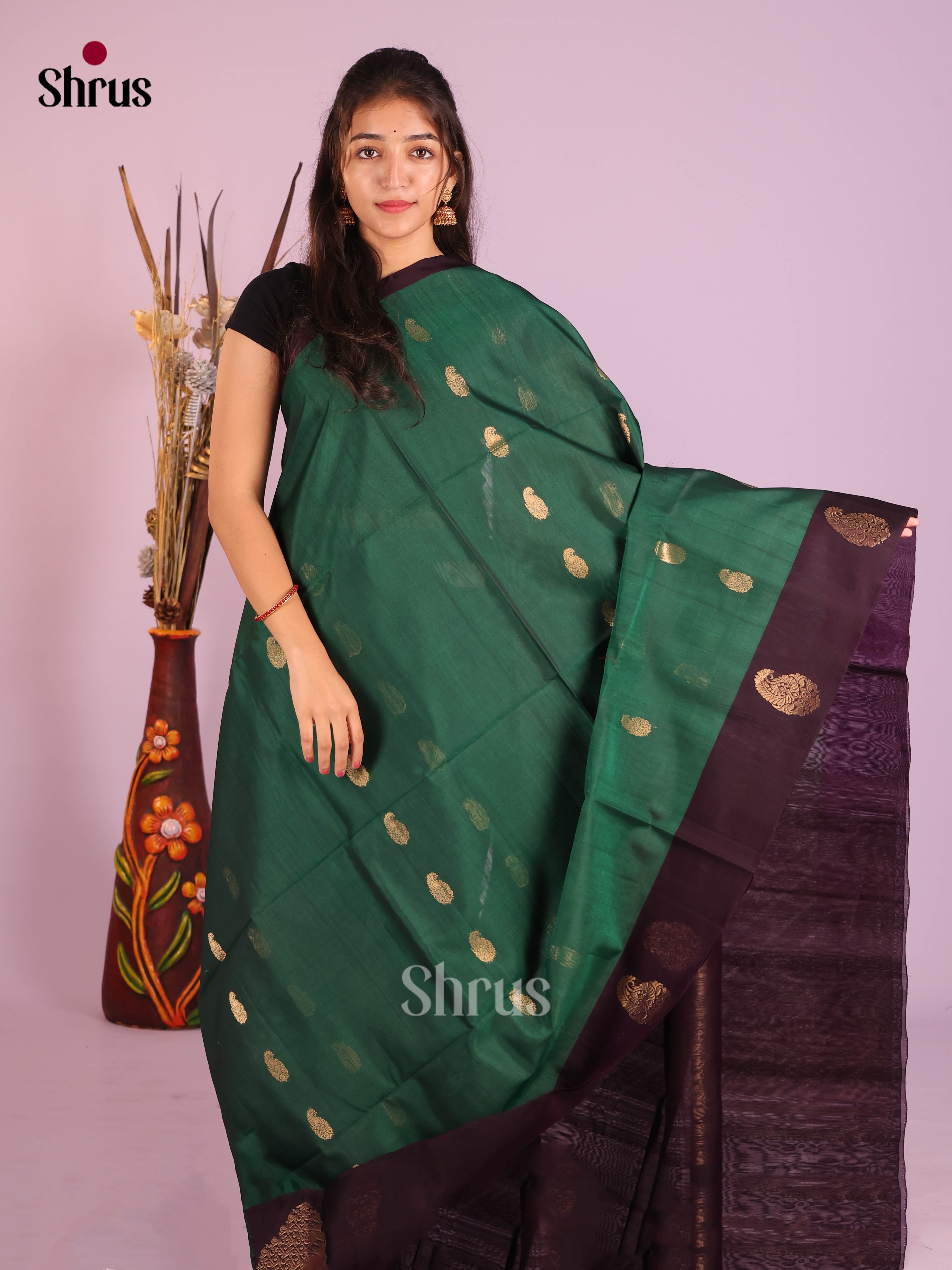 Green & Purple -Timeless Silk Cotton Saree - Shop on Shrus.com