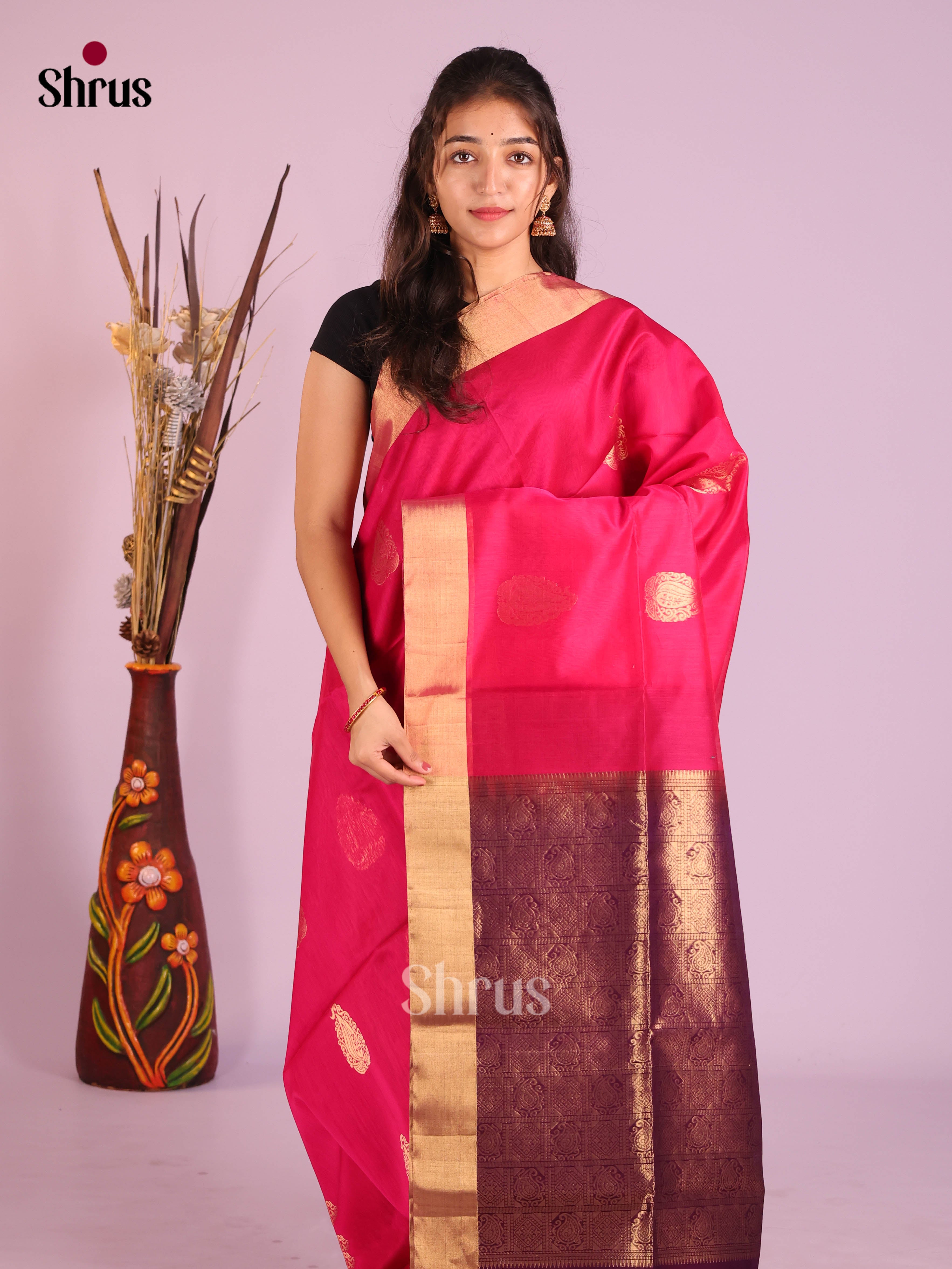 Pink & Purple -Timeless Silk Cotton Saree - Shop on Shrus.com