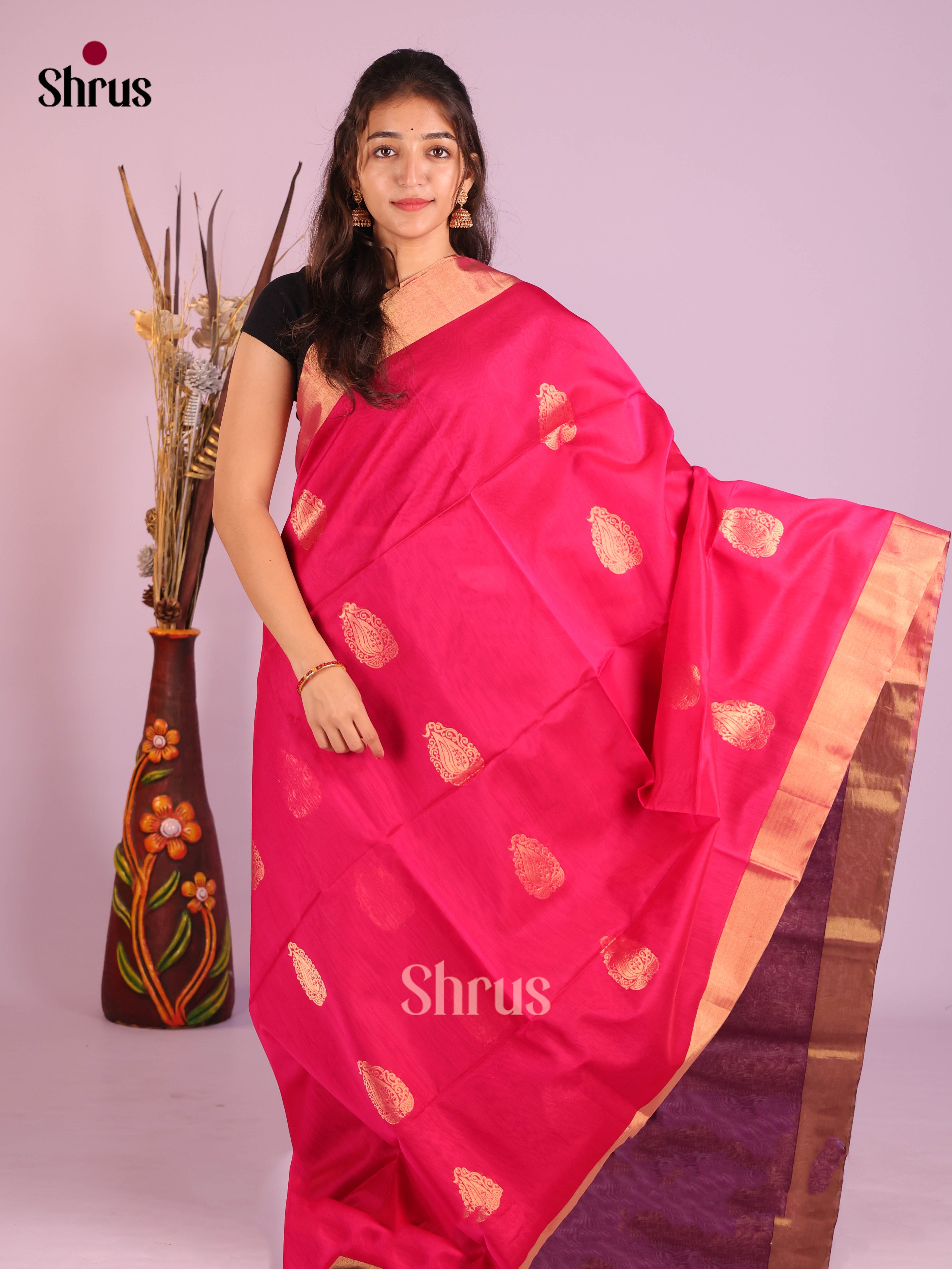 Pink & Purple -Timeless Silk Cotton Saree - Shop on Shrus.com