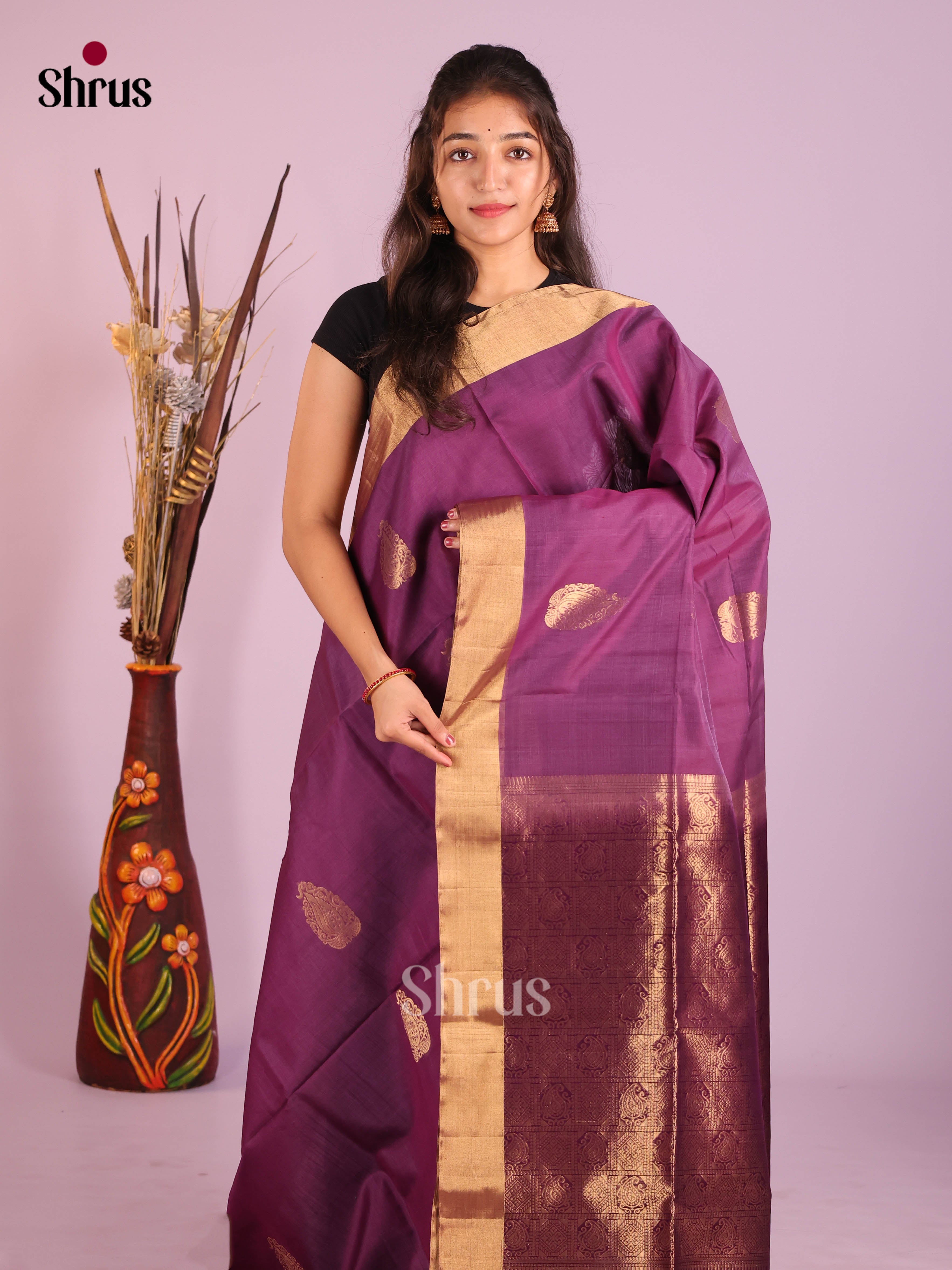 Purple -Timeless Silk Cotton Saree - Shop on Shrus.com