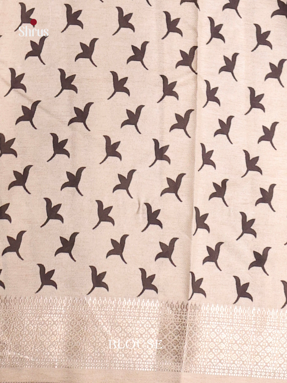 Cream & Black- Semi Tussar Saree