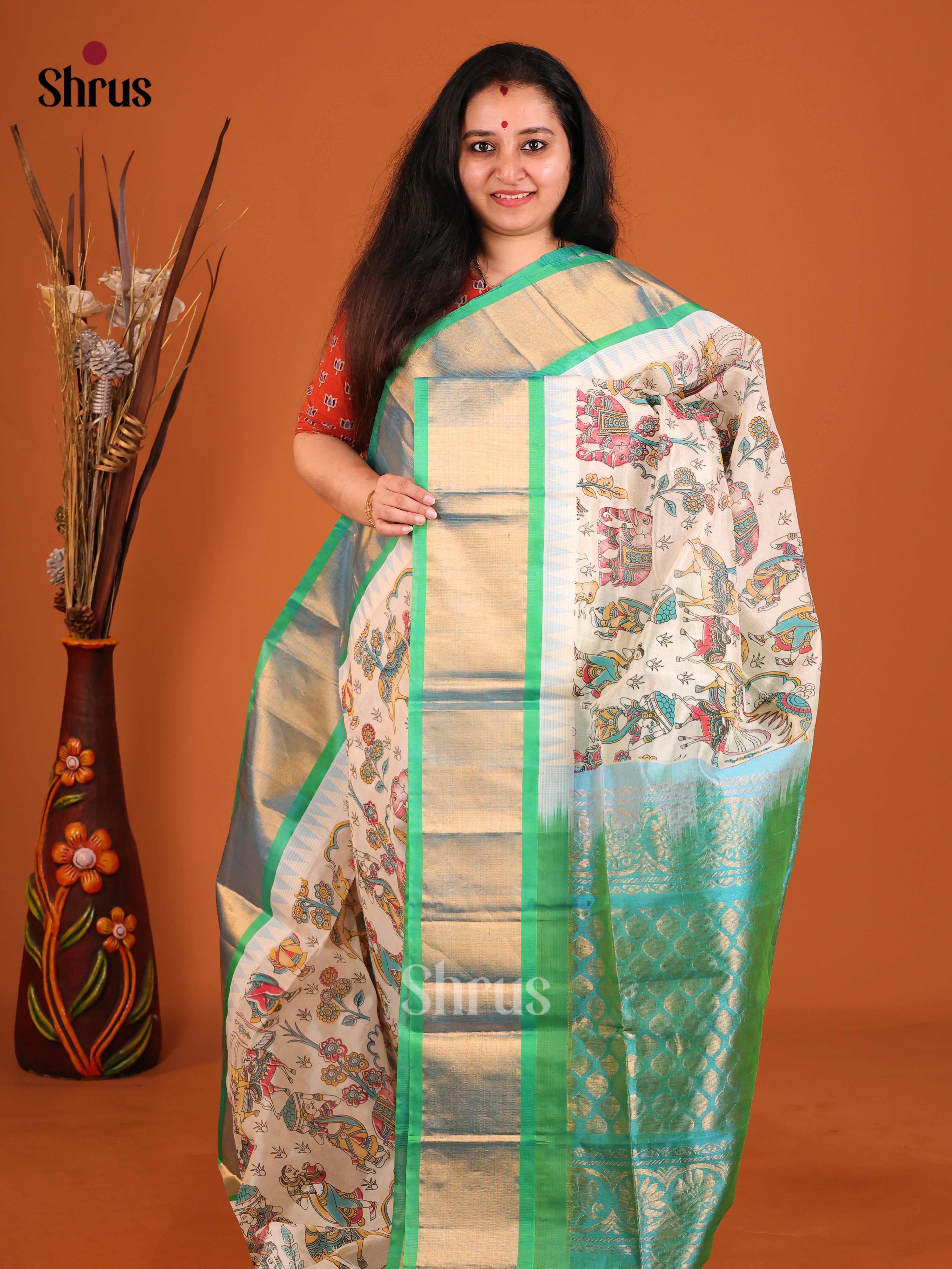 DIS17178 - Temple-border Saree - Shop on Shrus.com