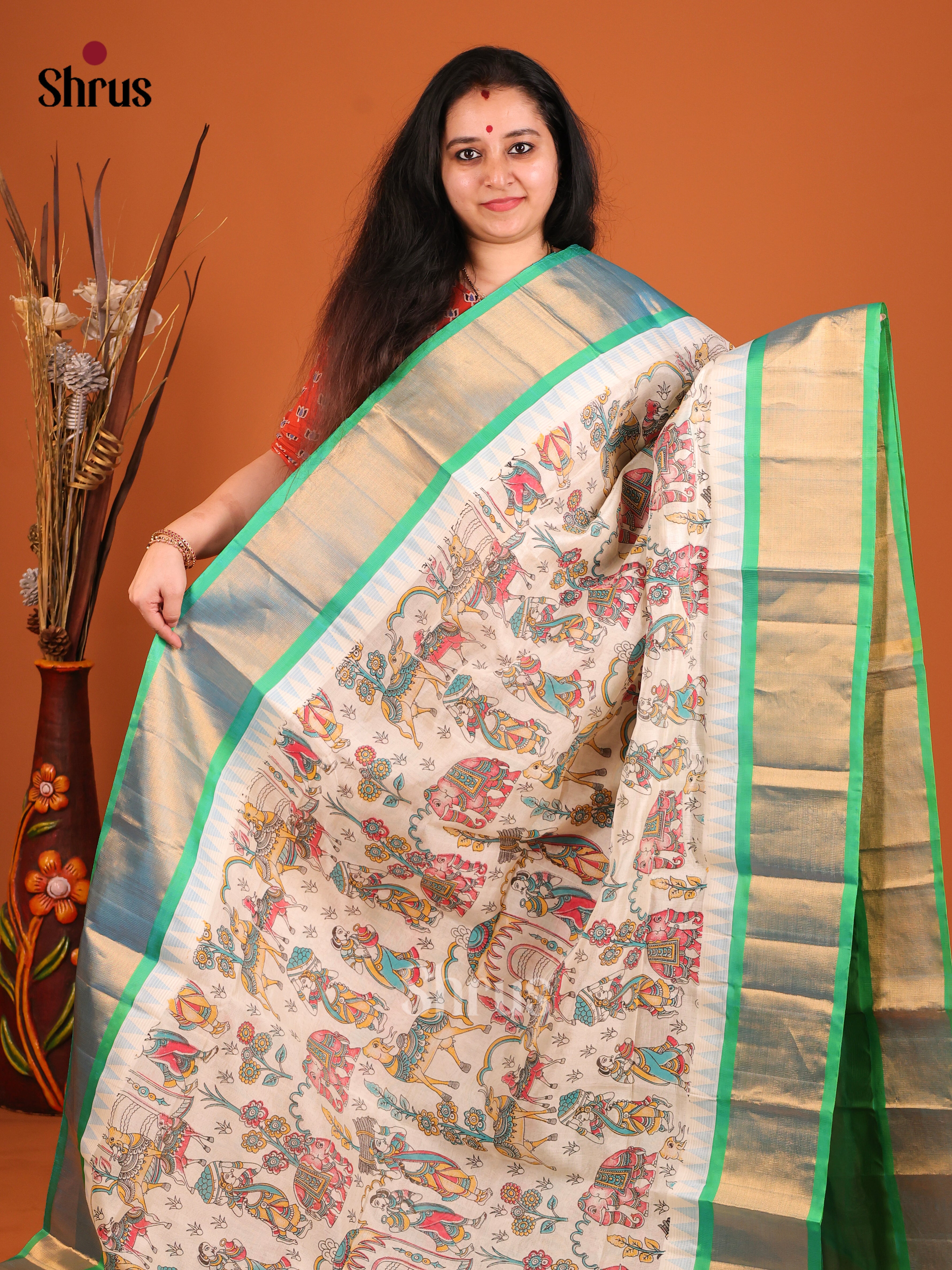 DIS17178 - Temple-border Saree - Shop on Shrus.com