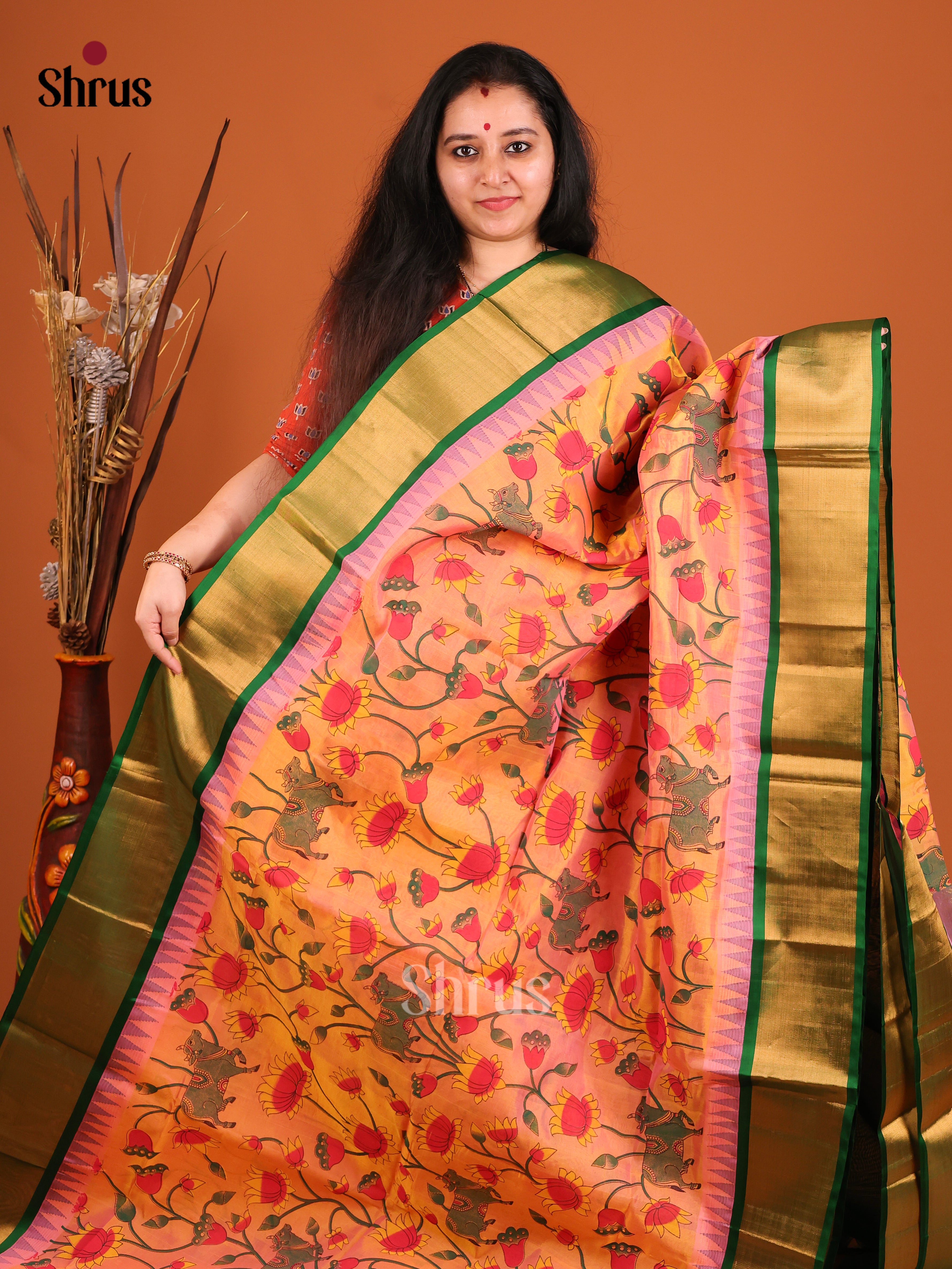 DIS17179 - Temple-border Saree - Shop on Shrus.com