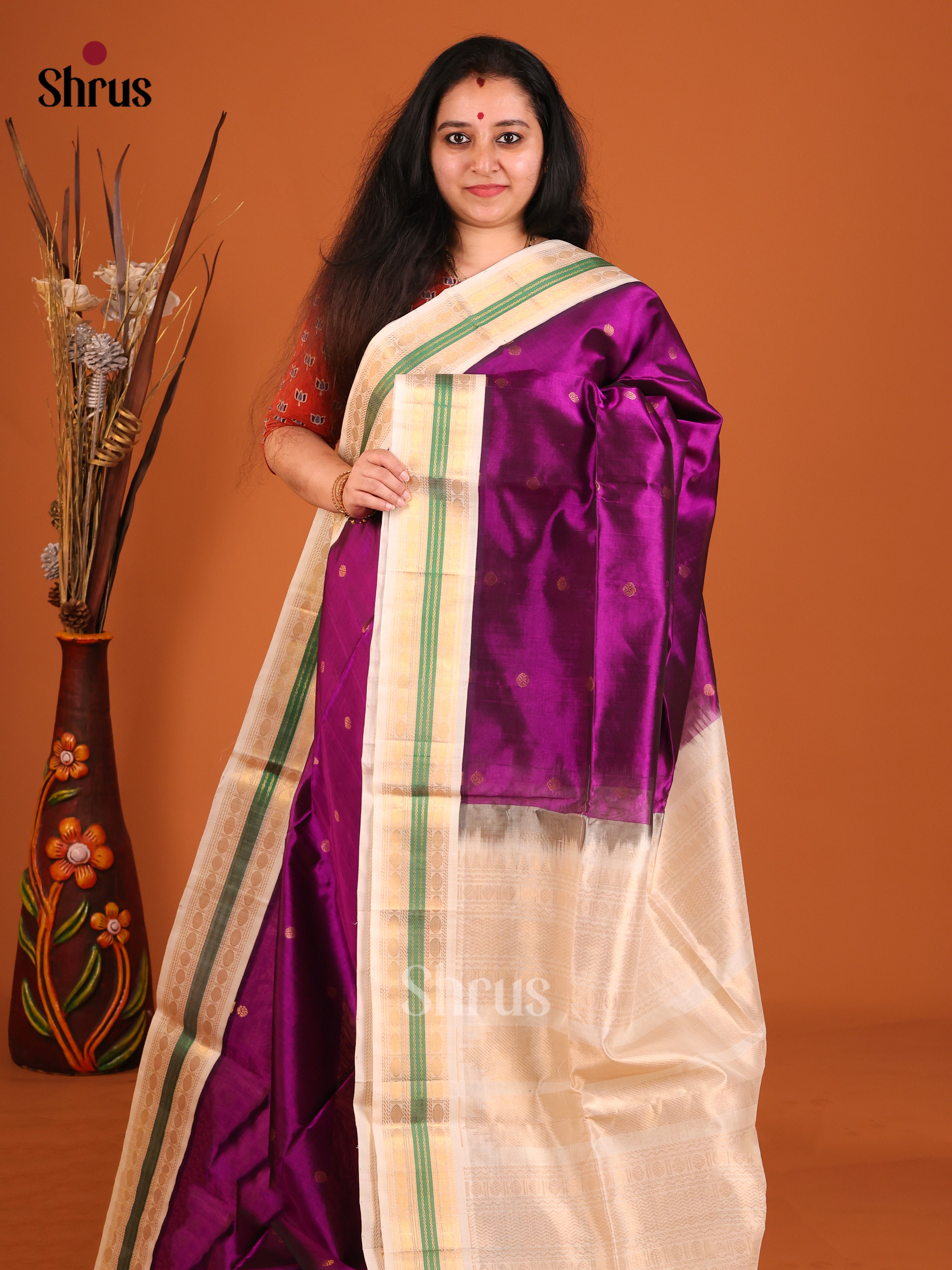 Purple sandel Korvai Small border Saree