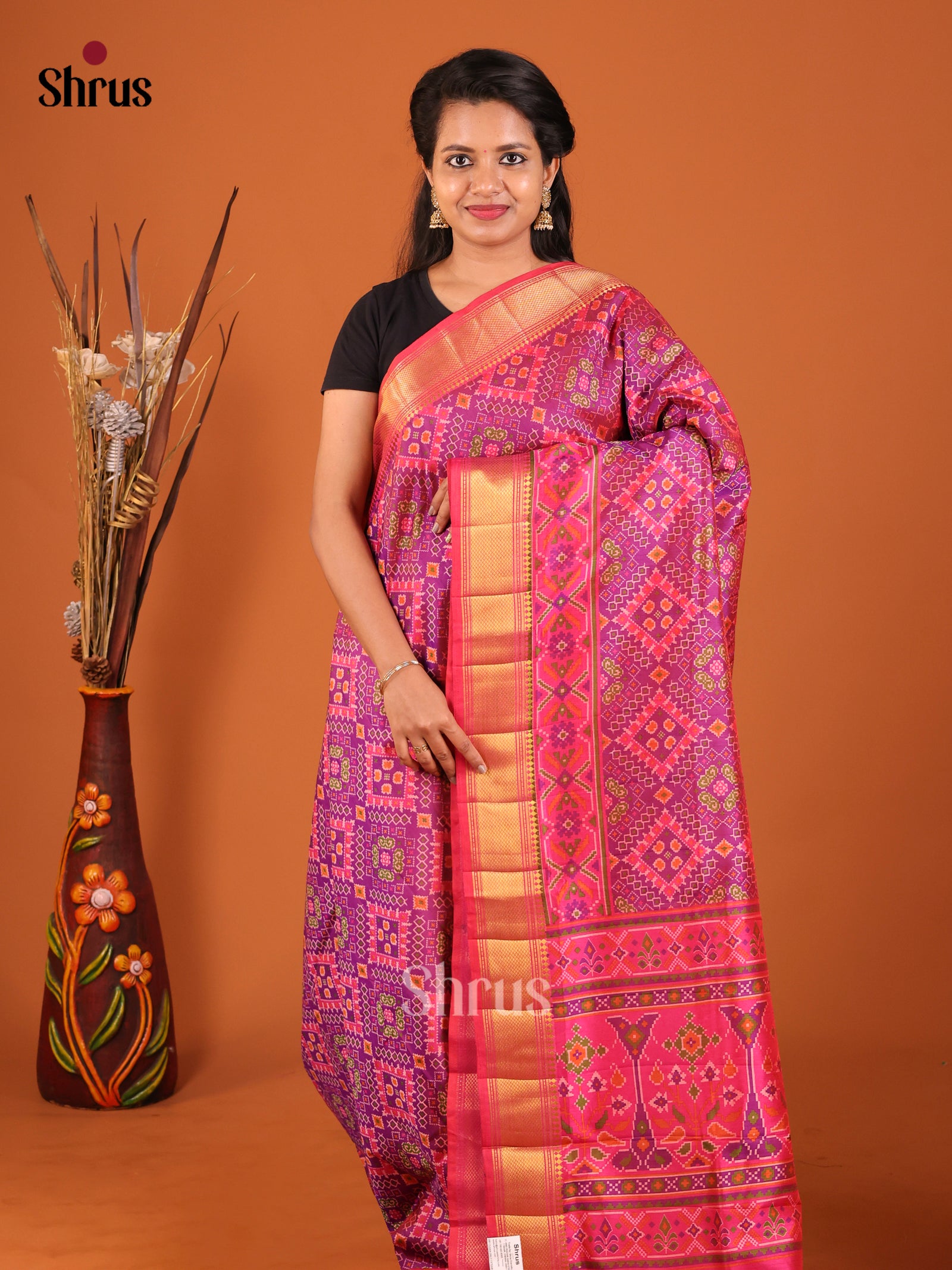 Purple & Pink - Semi Patola Saree