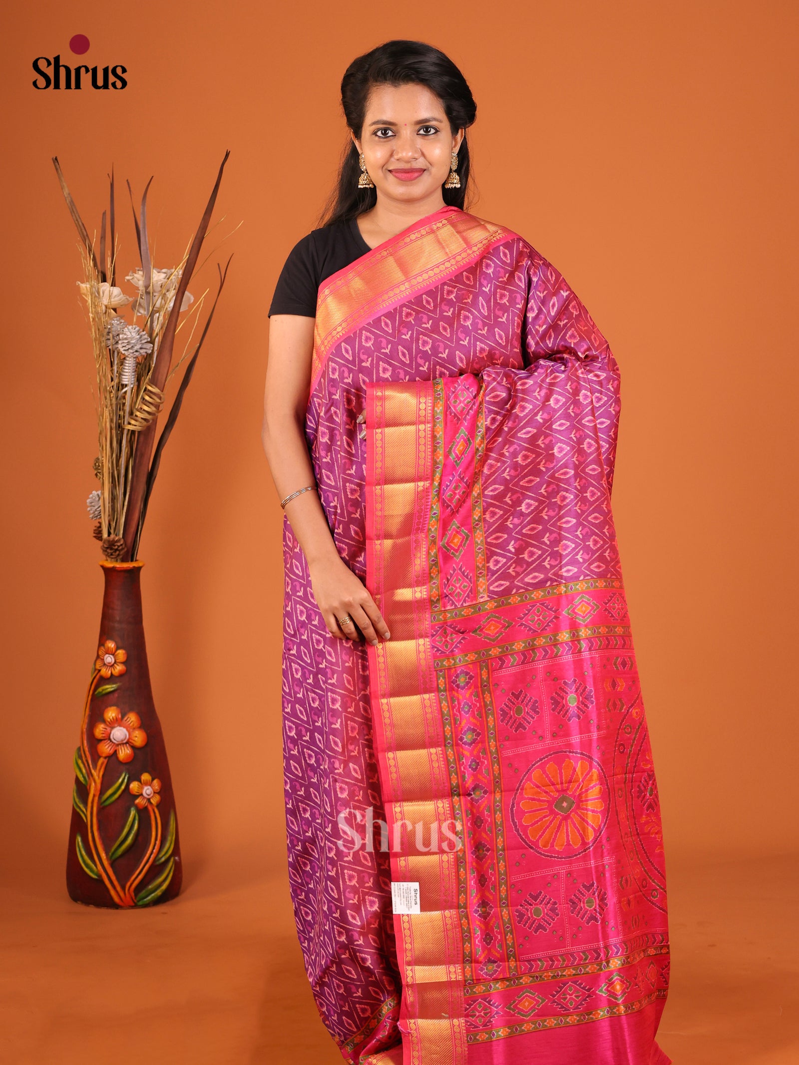 Purple & Pink- Semi Patola Saree