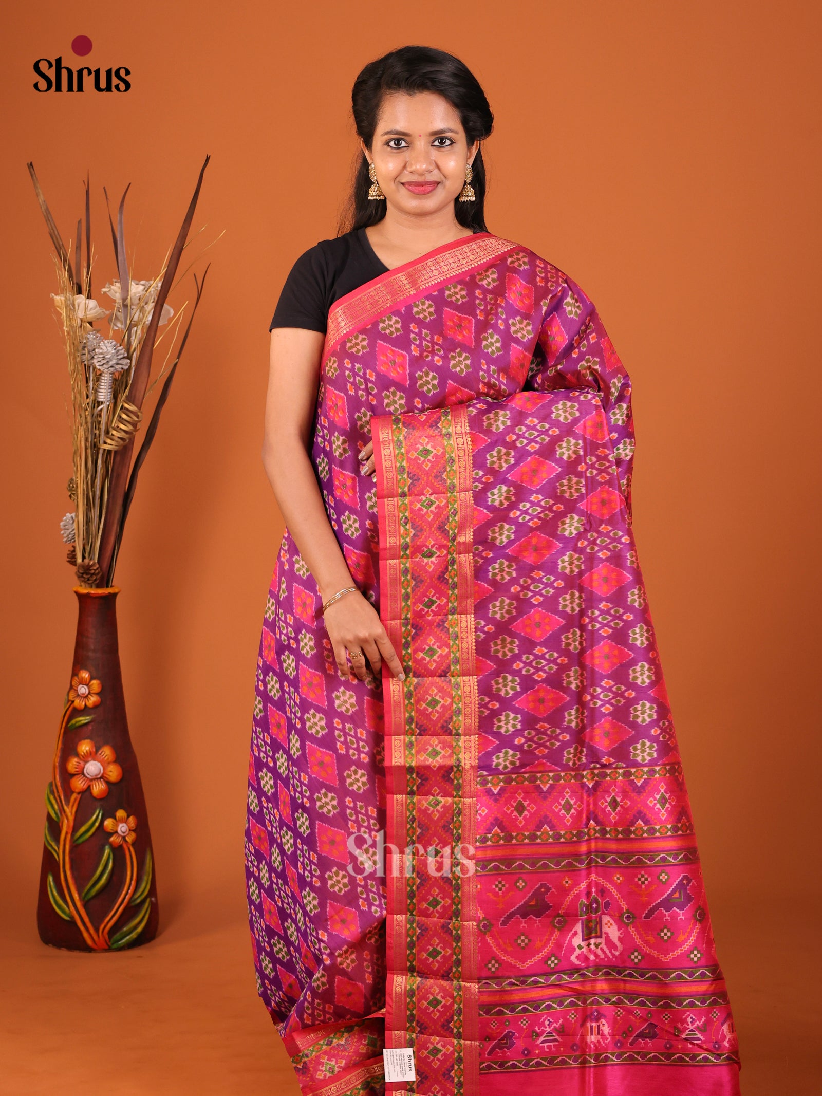 Purple & Pink- Semi Patola Saree