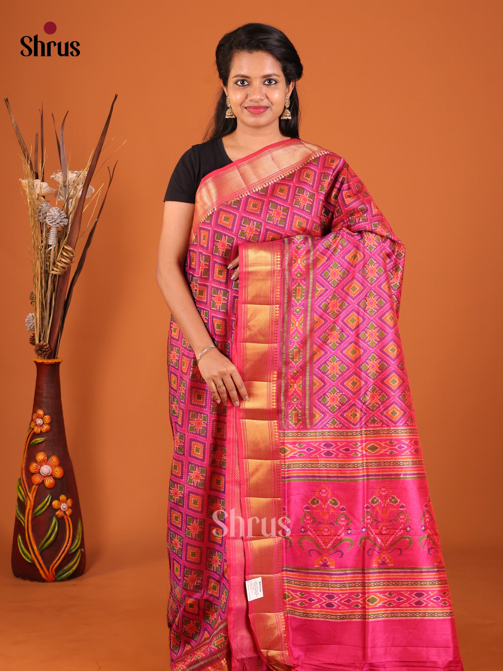 Pink - Semi Patola Saree