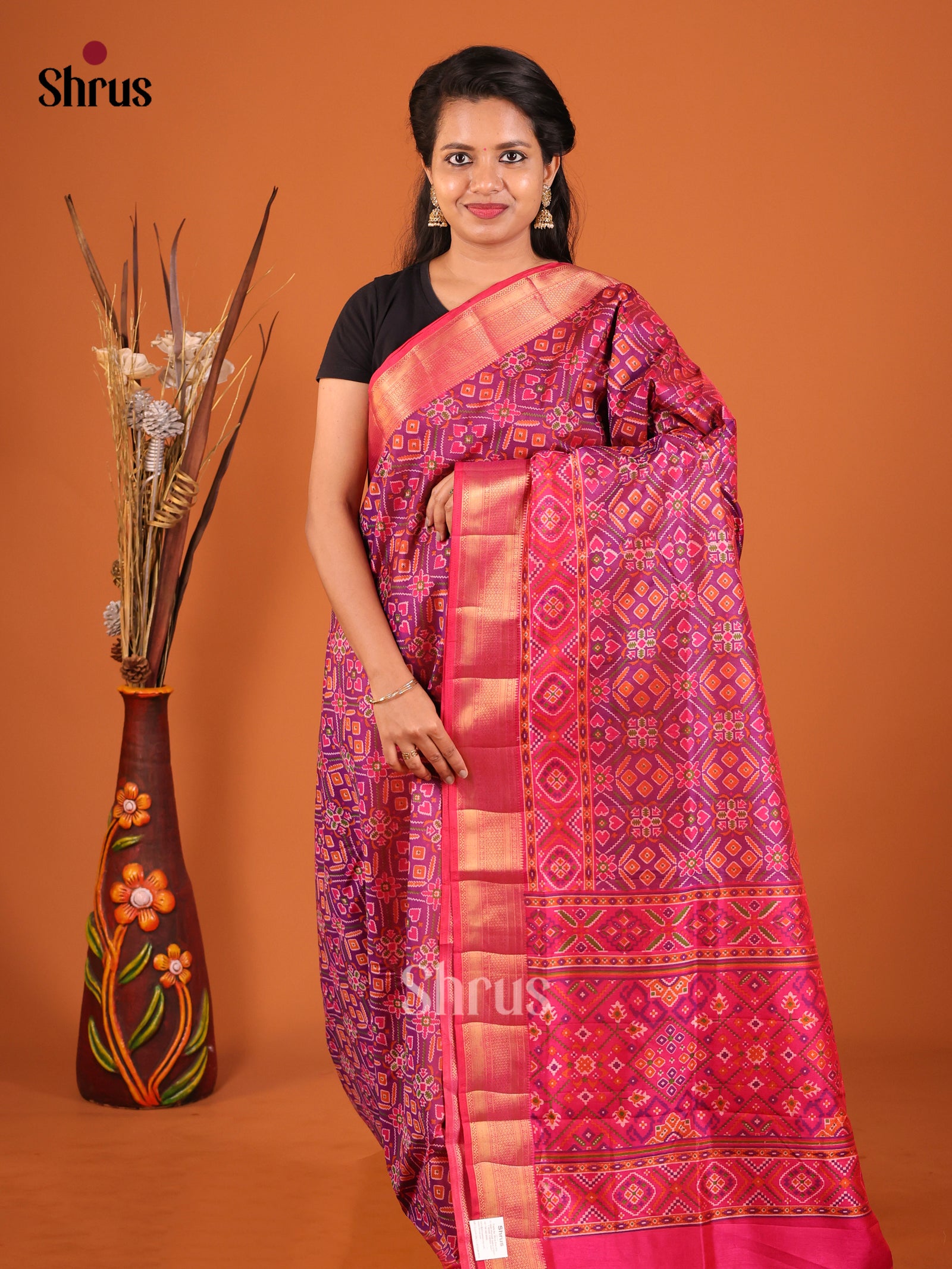 Purple & Pink- Semi Patola Saree