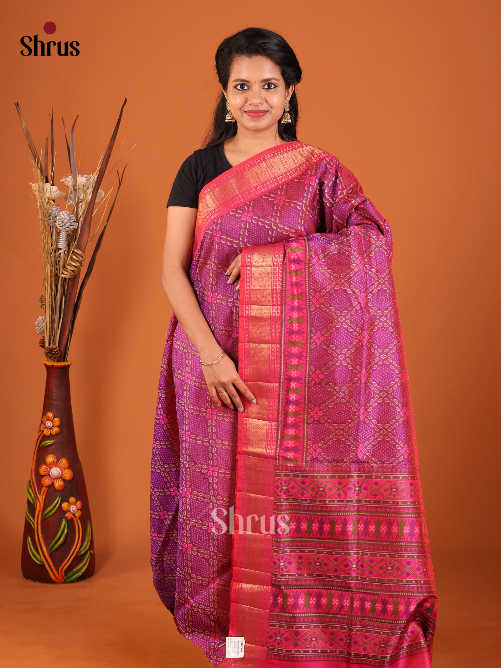Purple & Pink- Semi Patola Saree