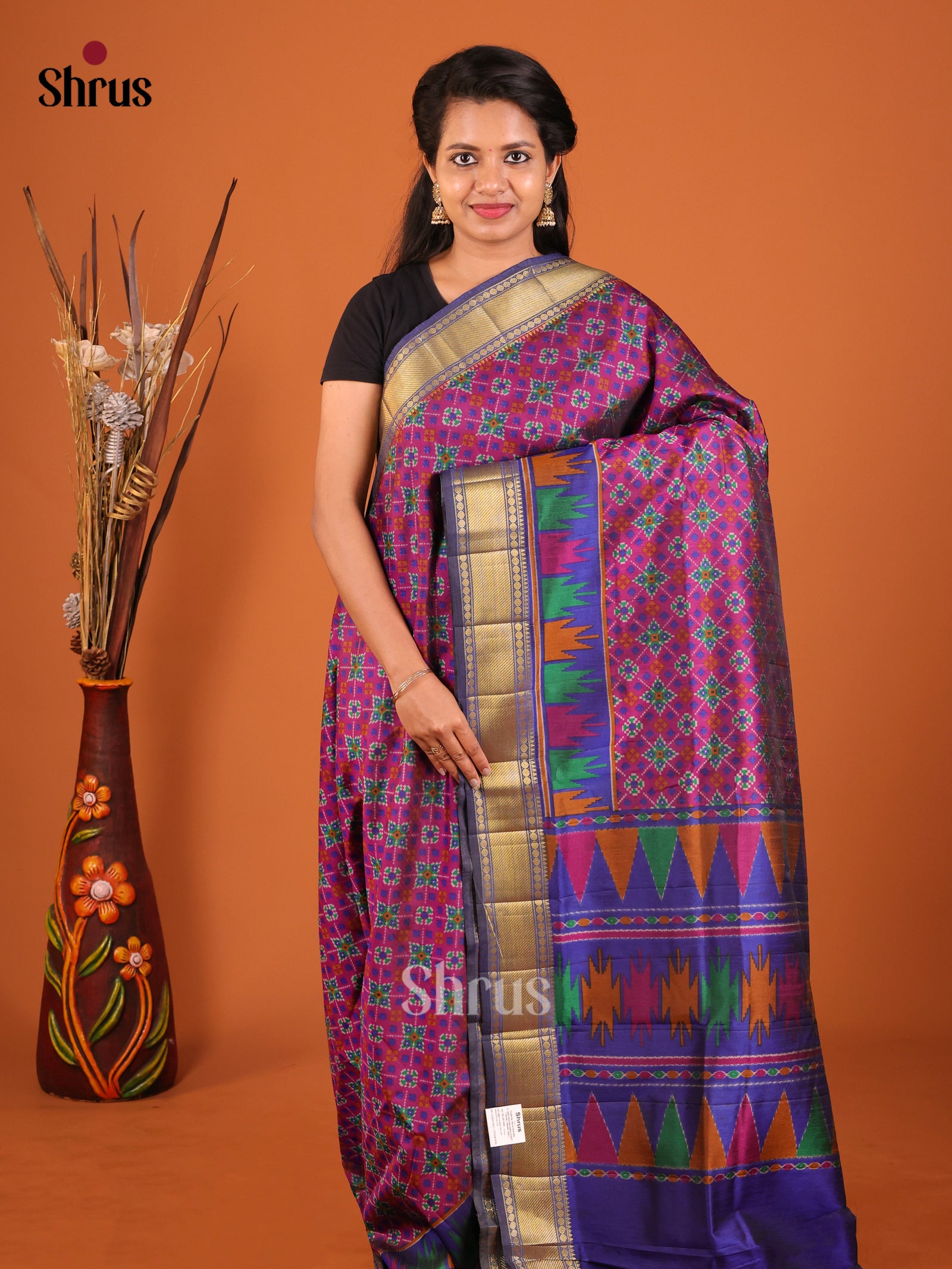 Purple & Blue - Semi Patola Saree