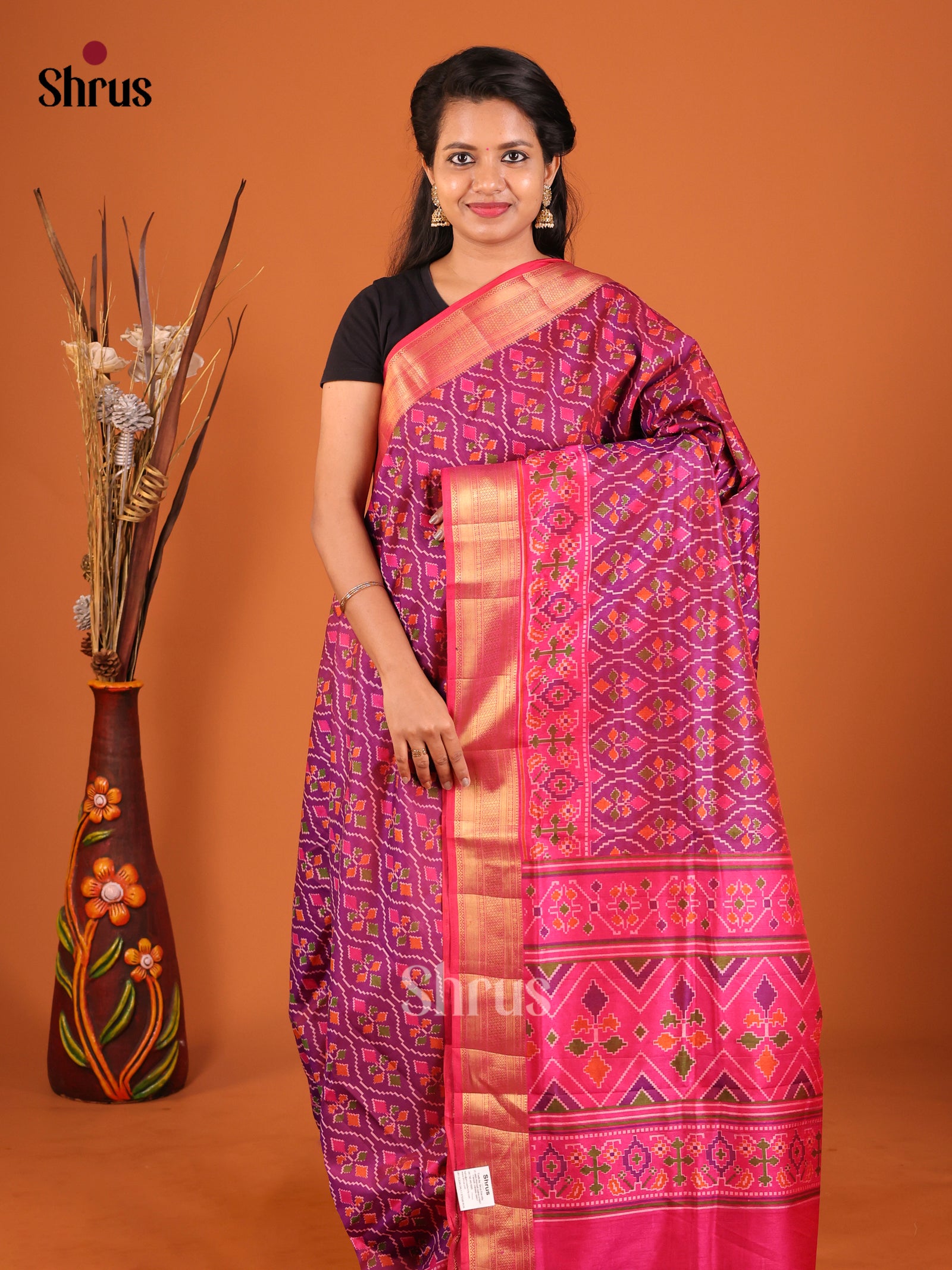 Purple & Pink- Semi Patola Saree
