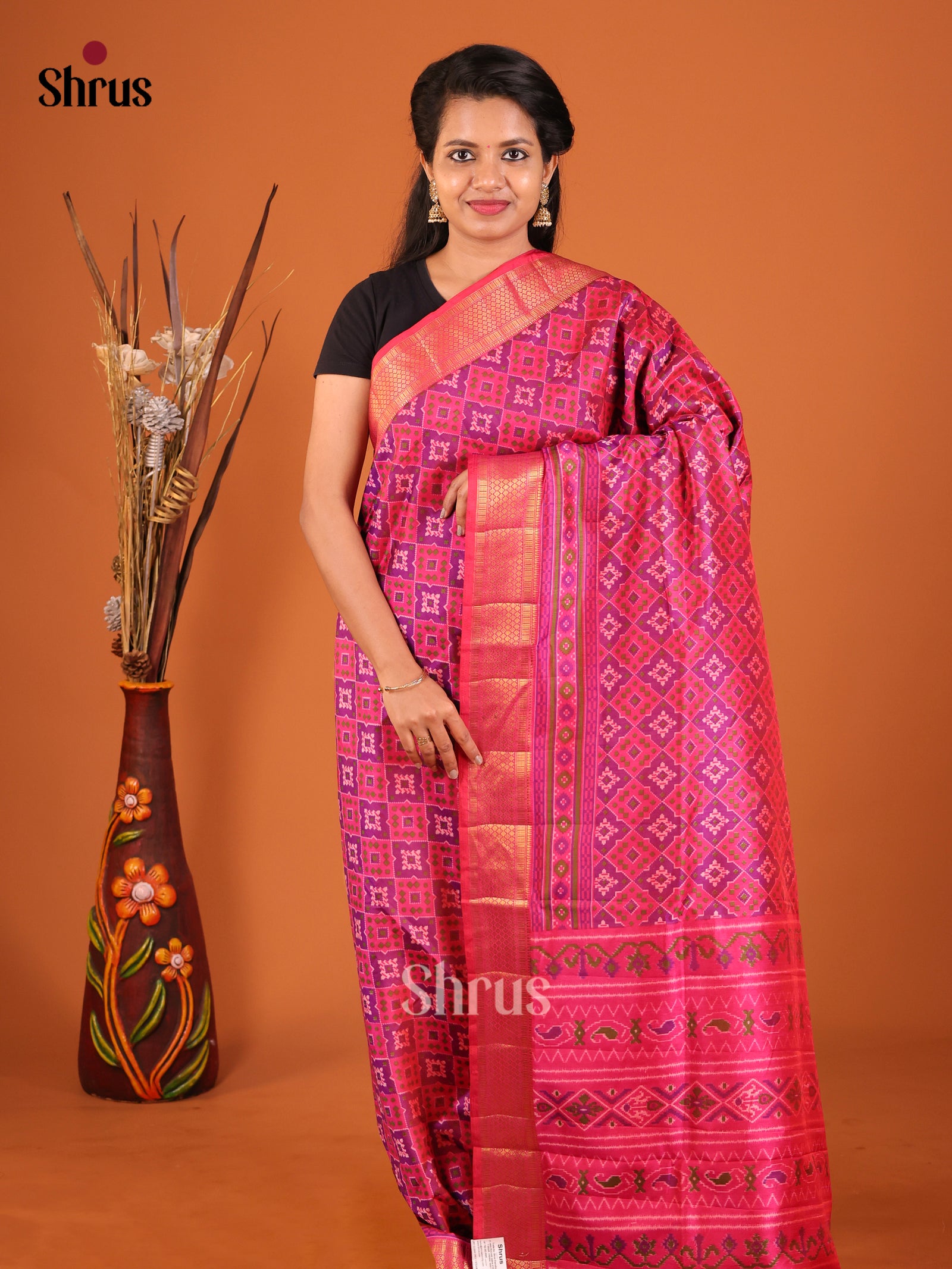 Pink - Semi Patola Saree