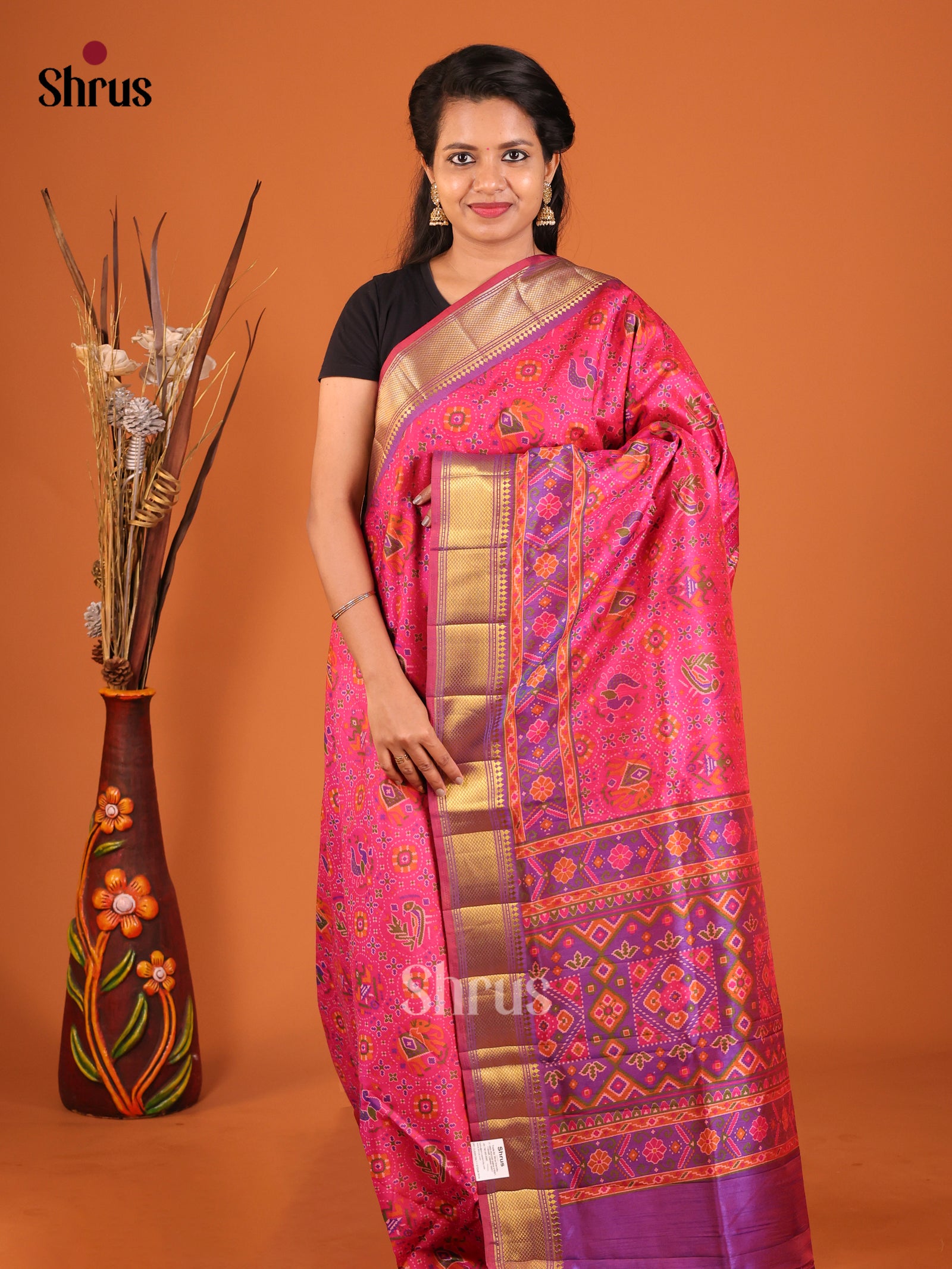 Pink & Purple - Semi Patola Saree