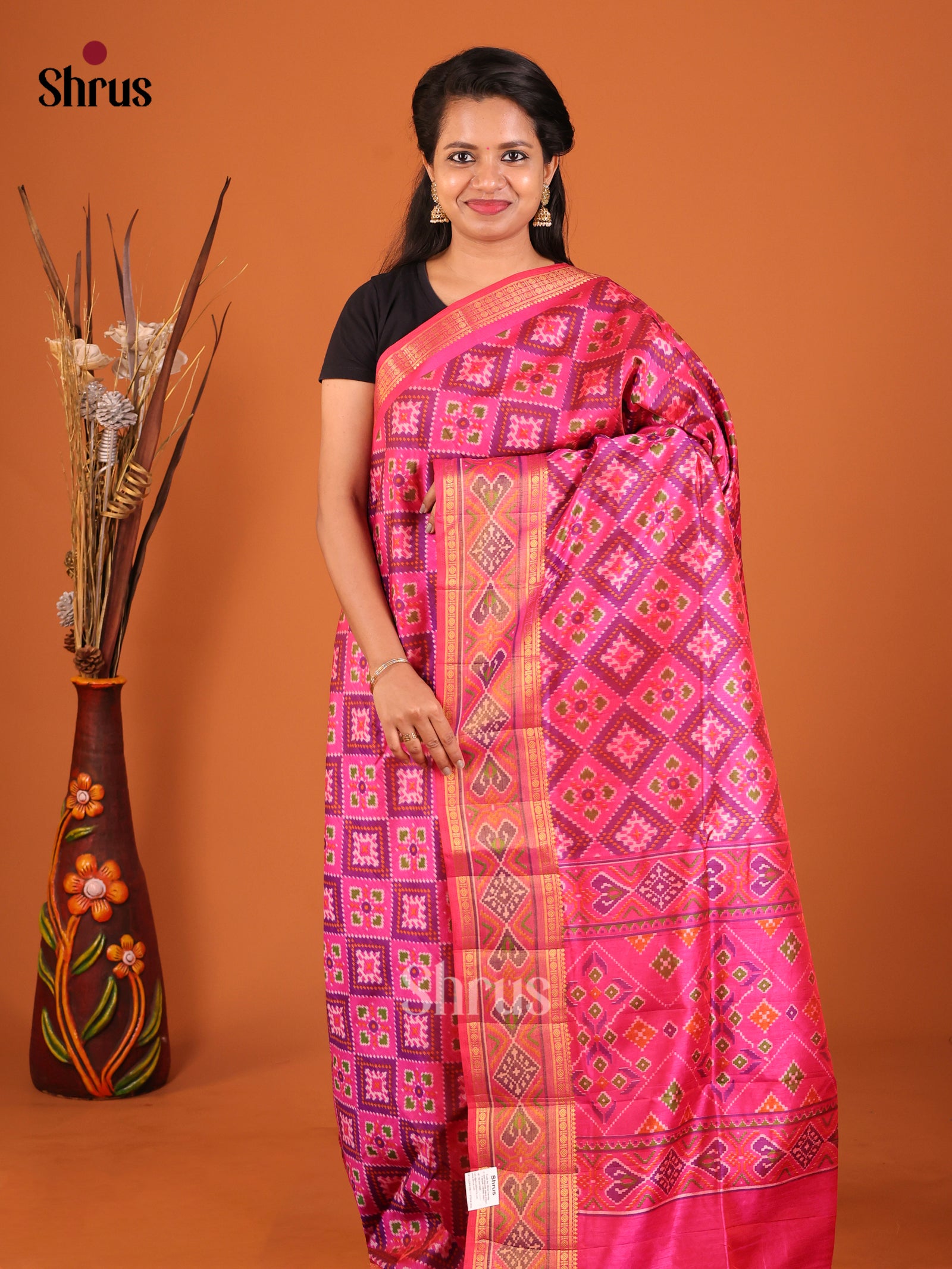 Pink - Semi Patola Saree
