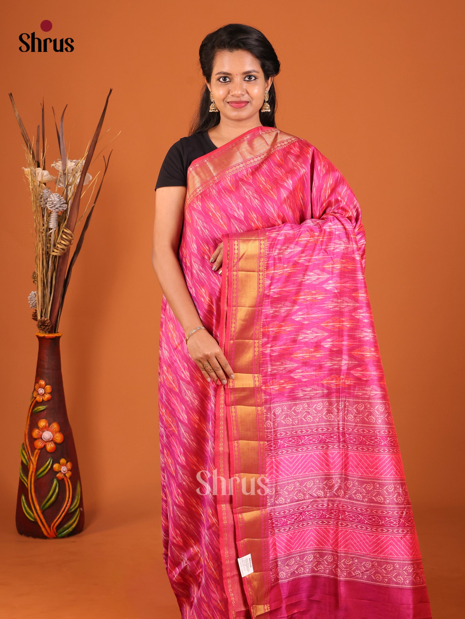 Pink - Semi Patola Saree