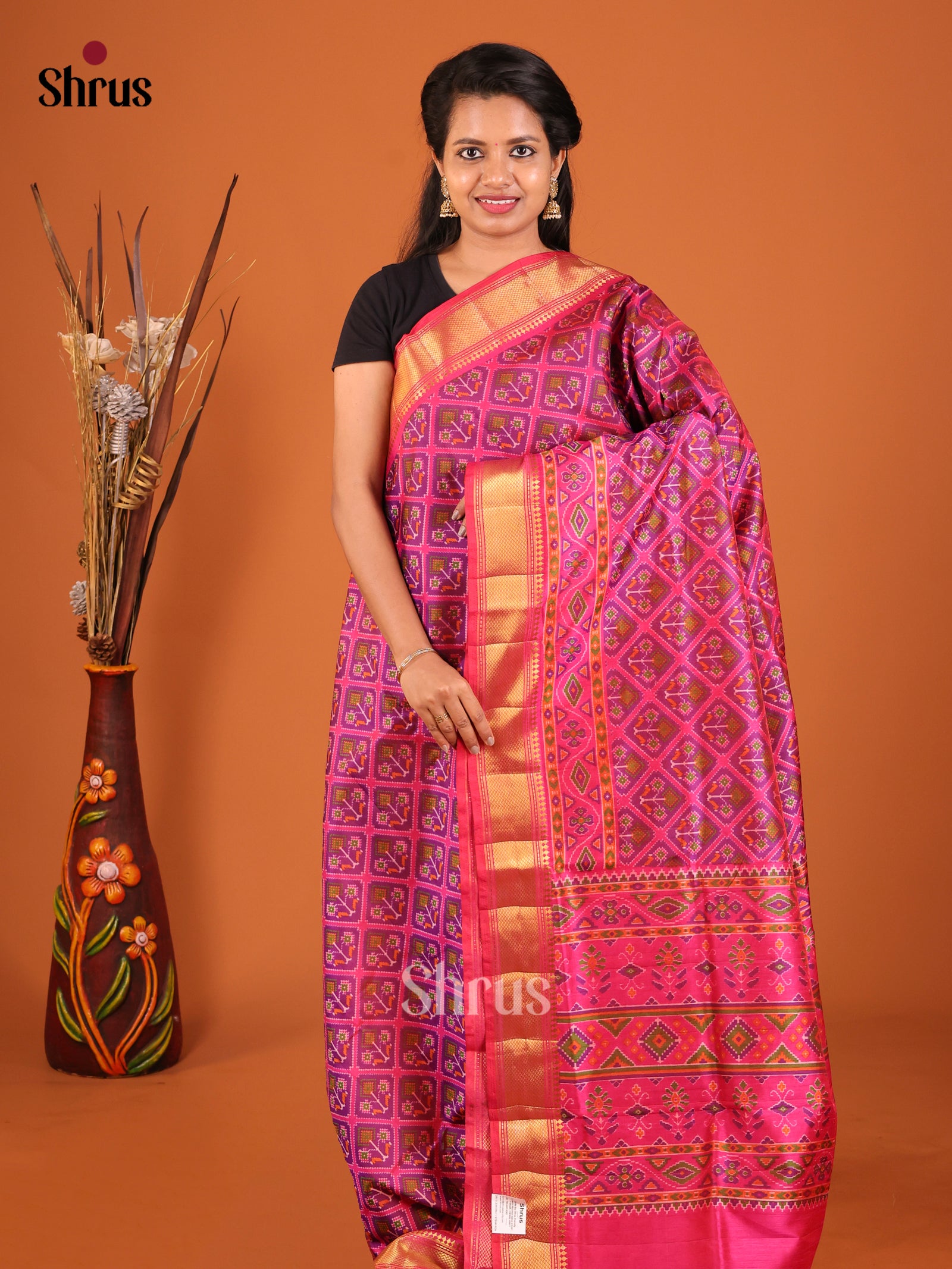 Purple & Pink- Semi Patola Saree