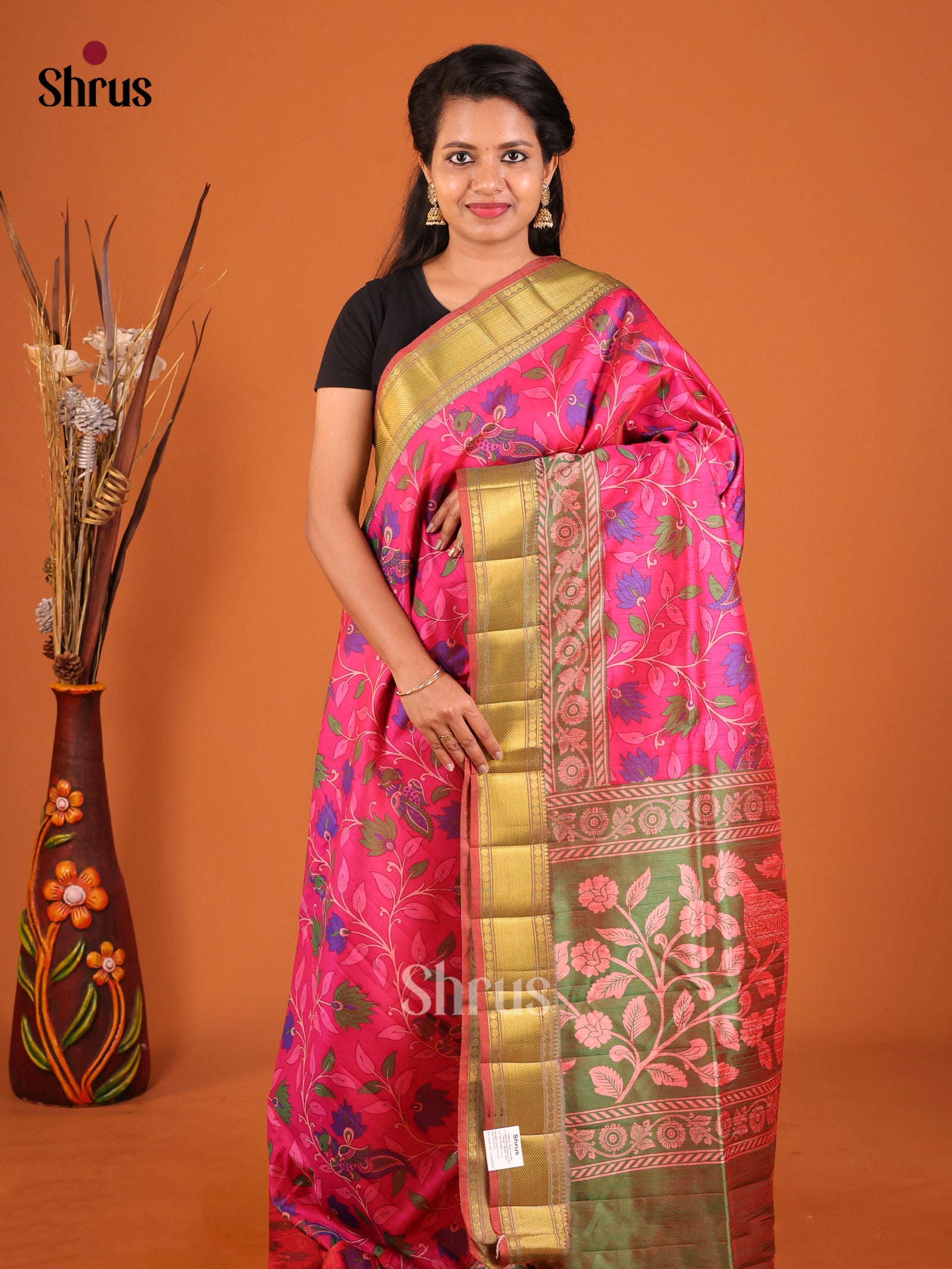 Pink & Green - Semi Patola Saree
