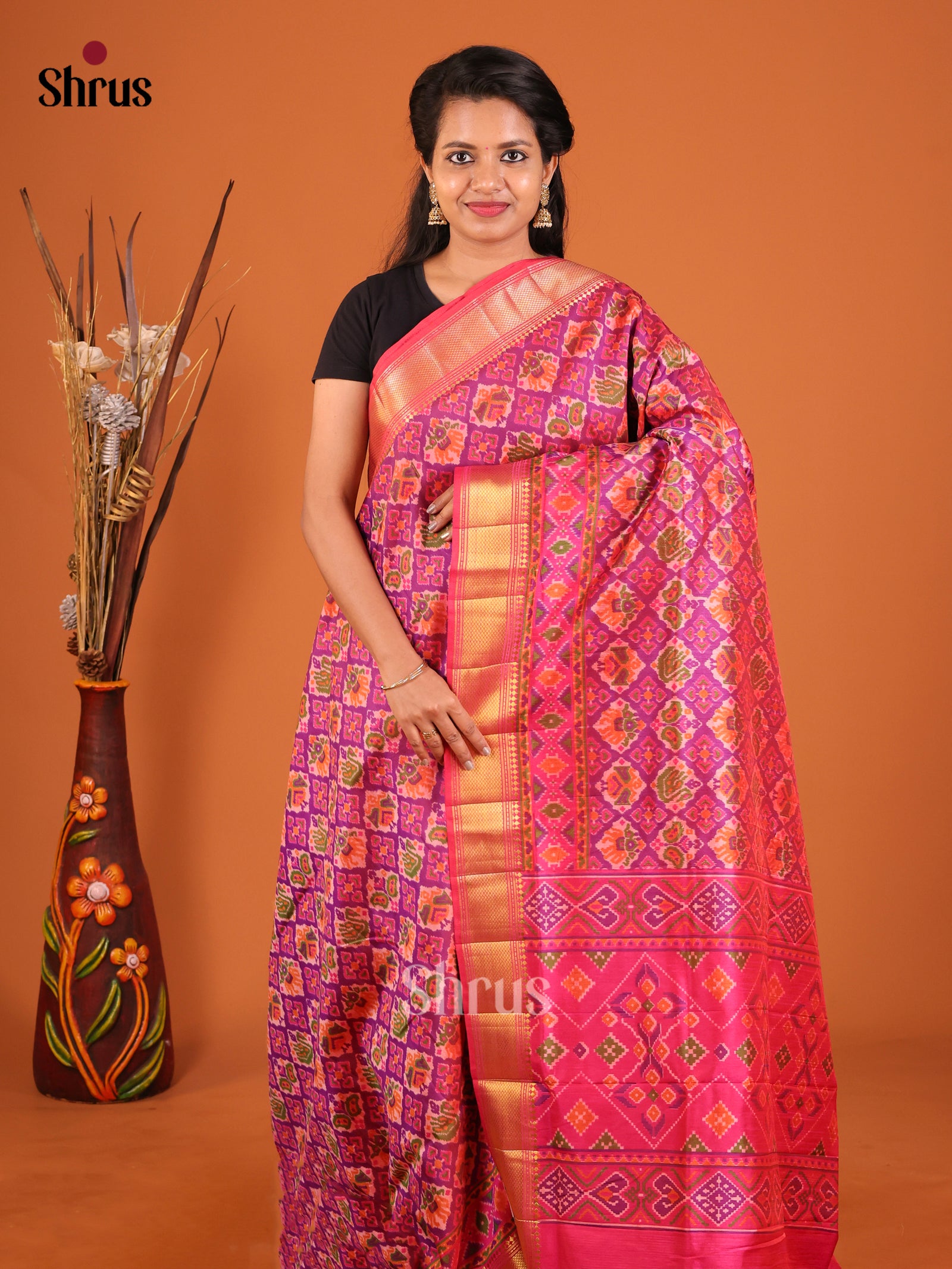 Pink- Semi Patola Saree