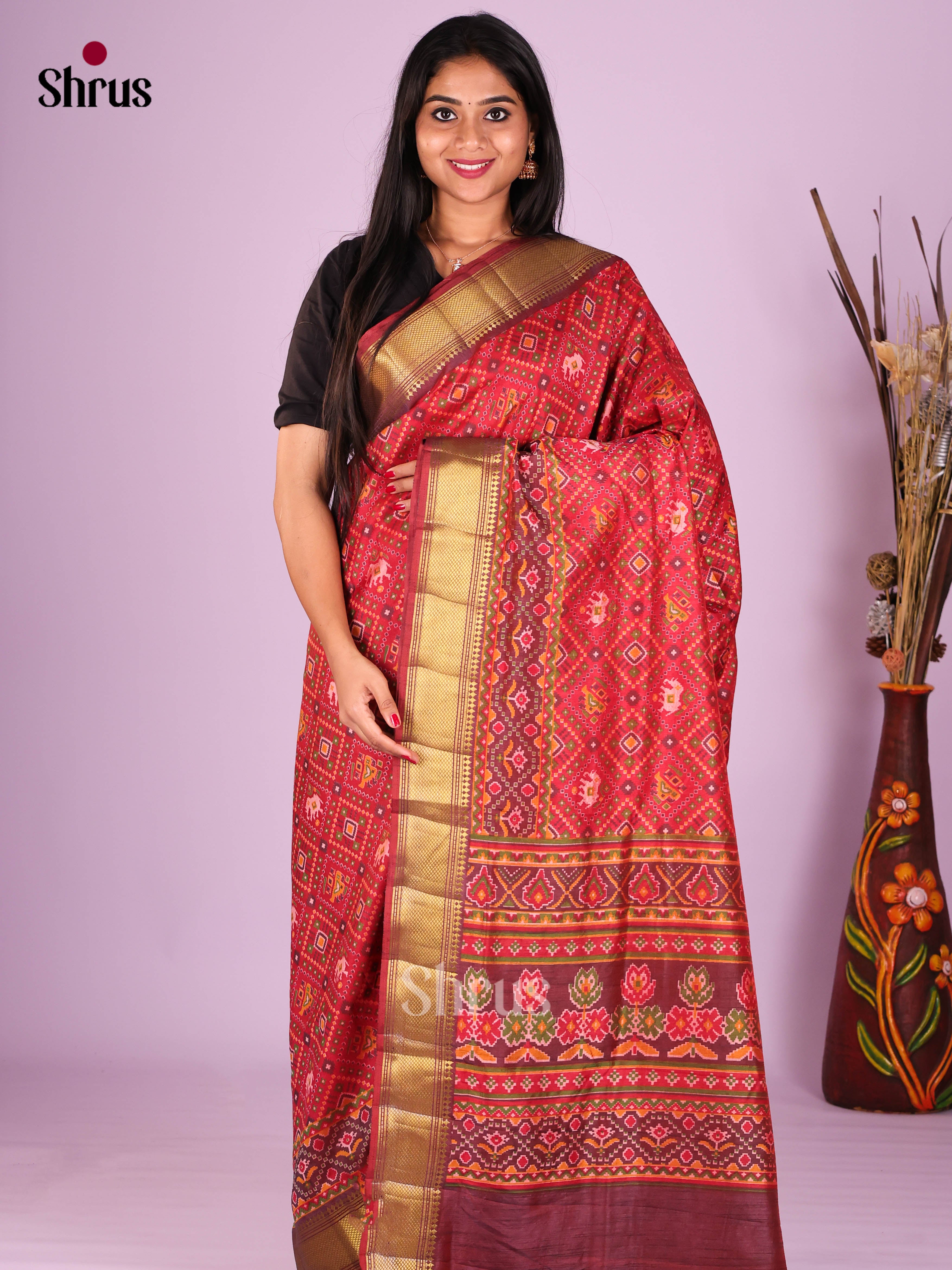 Red & Maroon - Semi Patola Saree