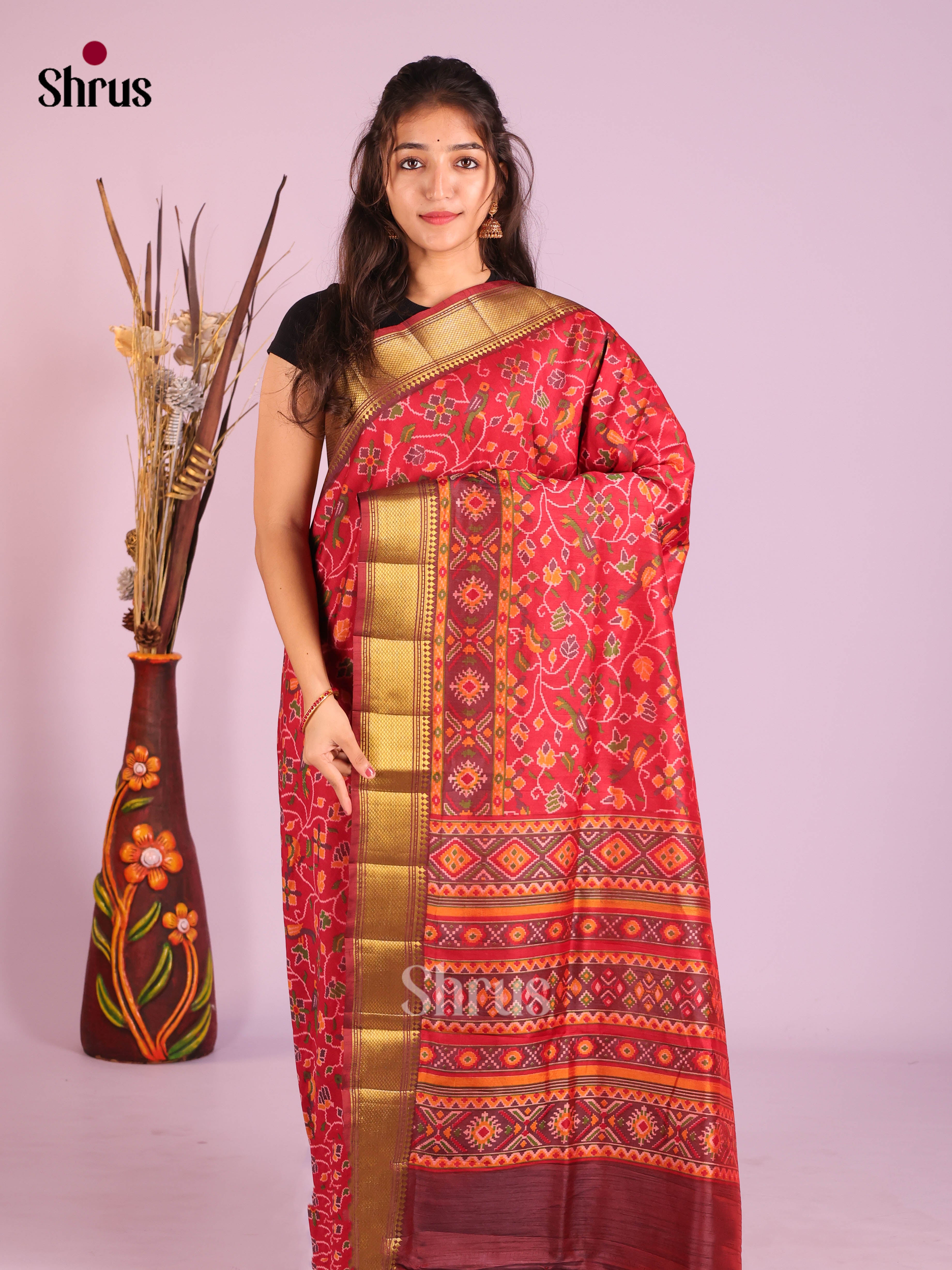 Red & Maroon - Semi Patola Saree