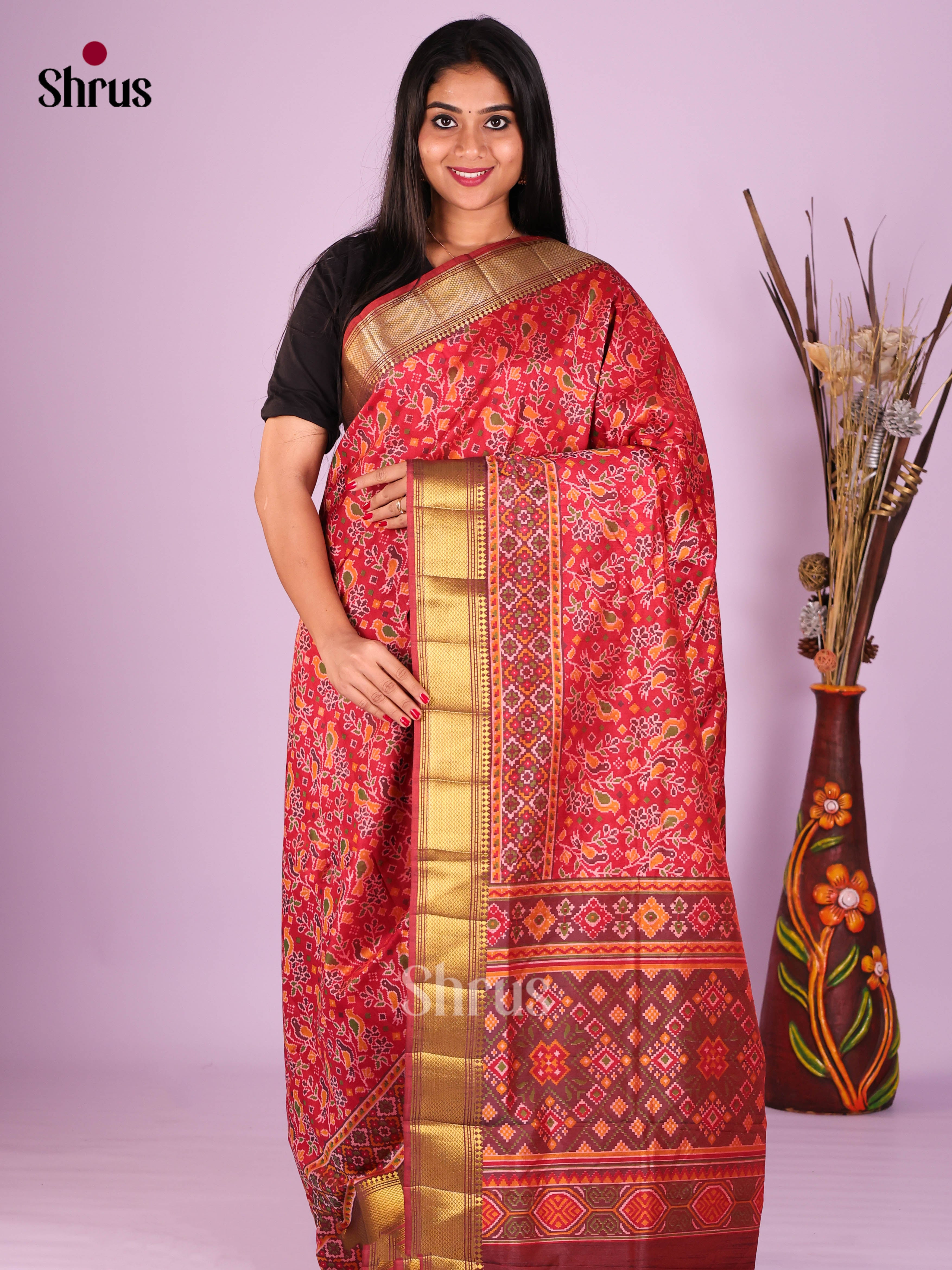 Red & Maroon - Semi Patola Saree